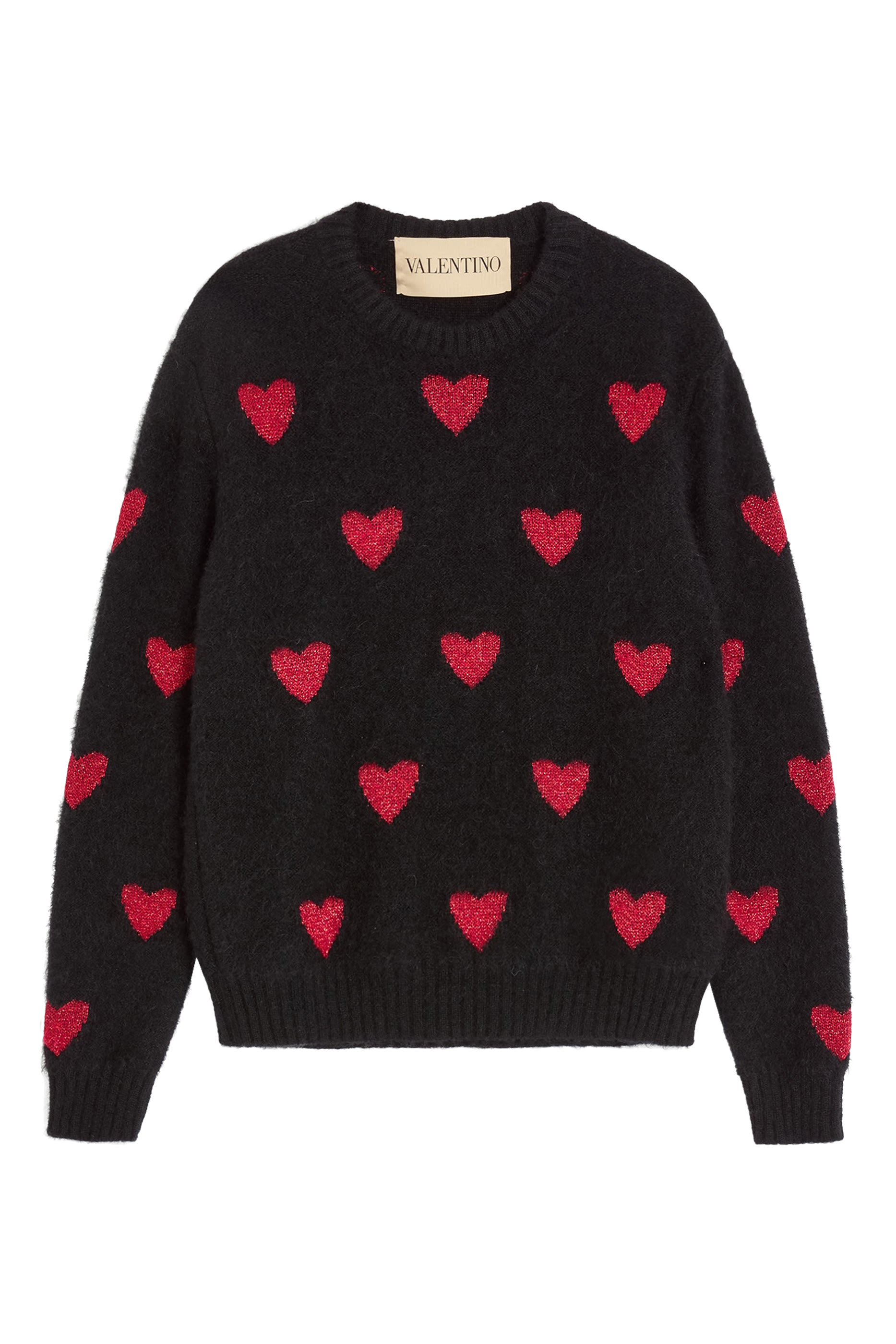  Mohair Wool & Lurex Sweater with Heart Jacquard Pattern