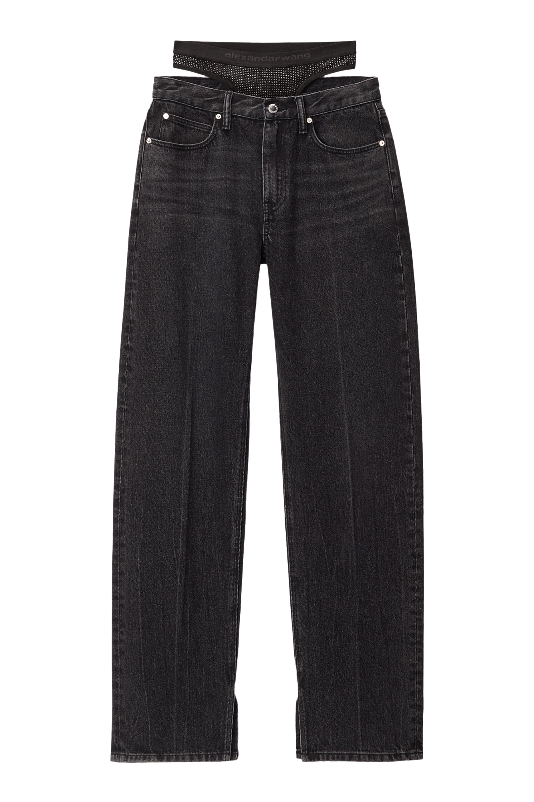 Pre-Styled Straight-Leg Slit-Hem Jeans