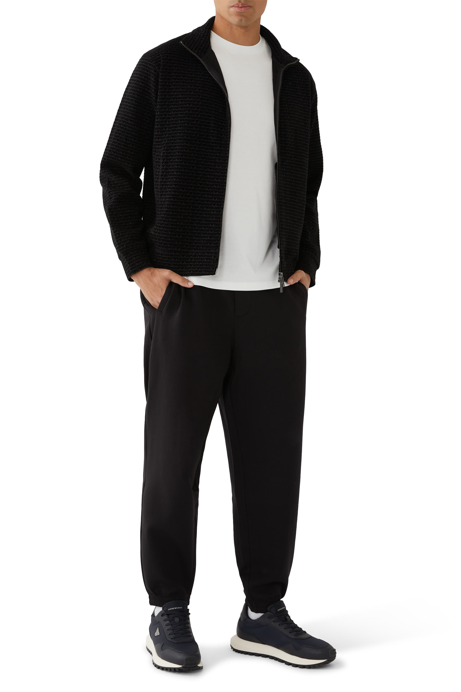 Full-Zip Jersey Sweatshirt with All-Over Flocked Lettering