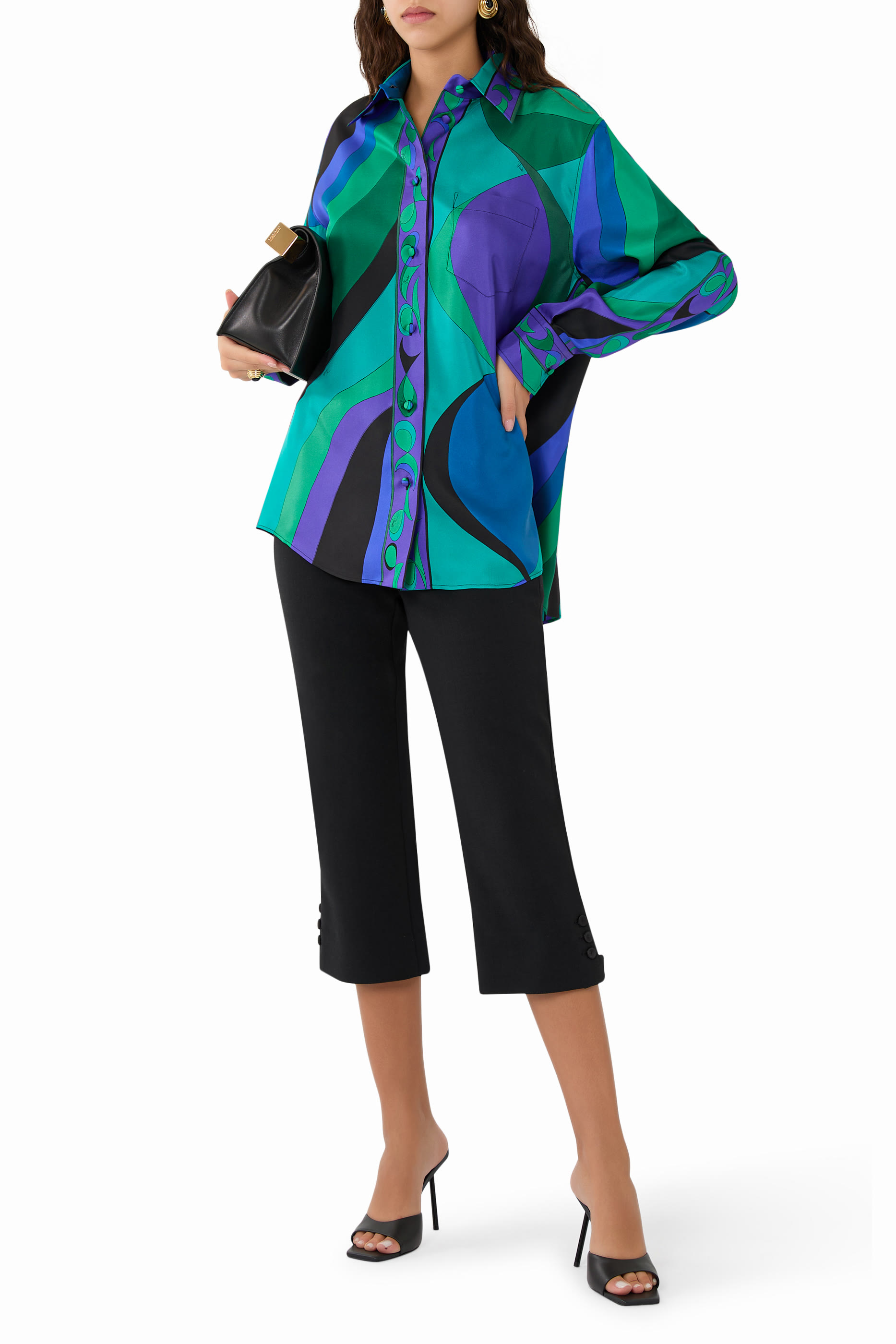 Pesci Print Silk Oversized Shirt