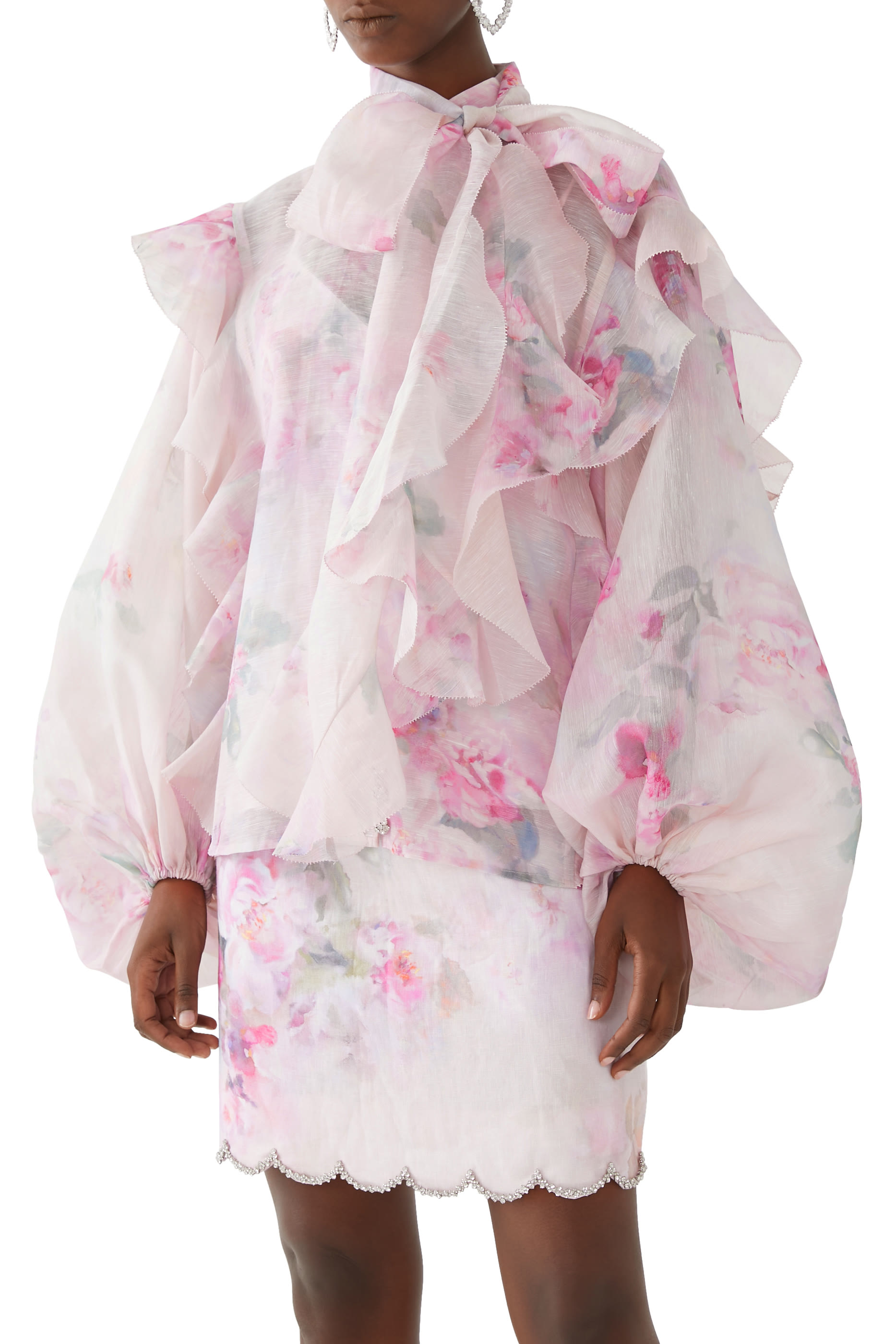 Crush Tie Neck Ruffle Blouse