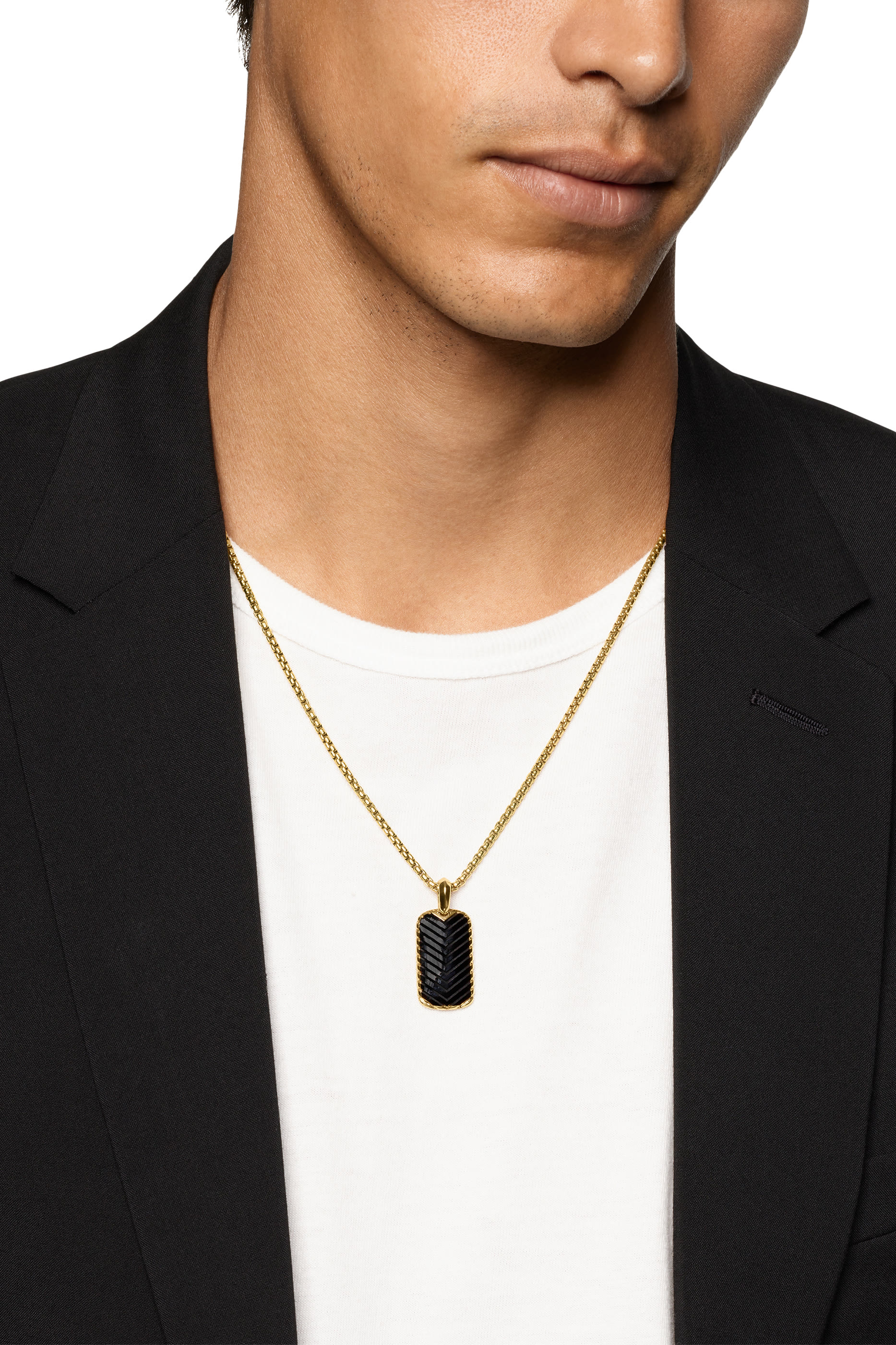 Chevron Tag, 18k Yellow Gold & Onyx