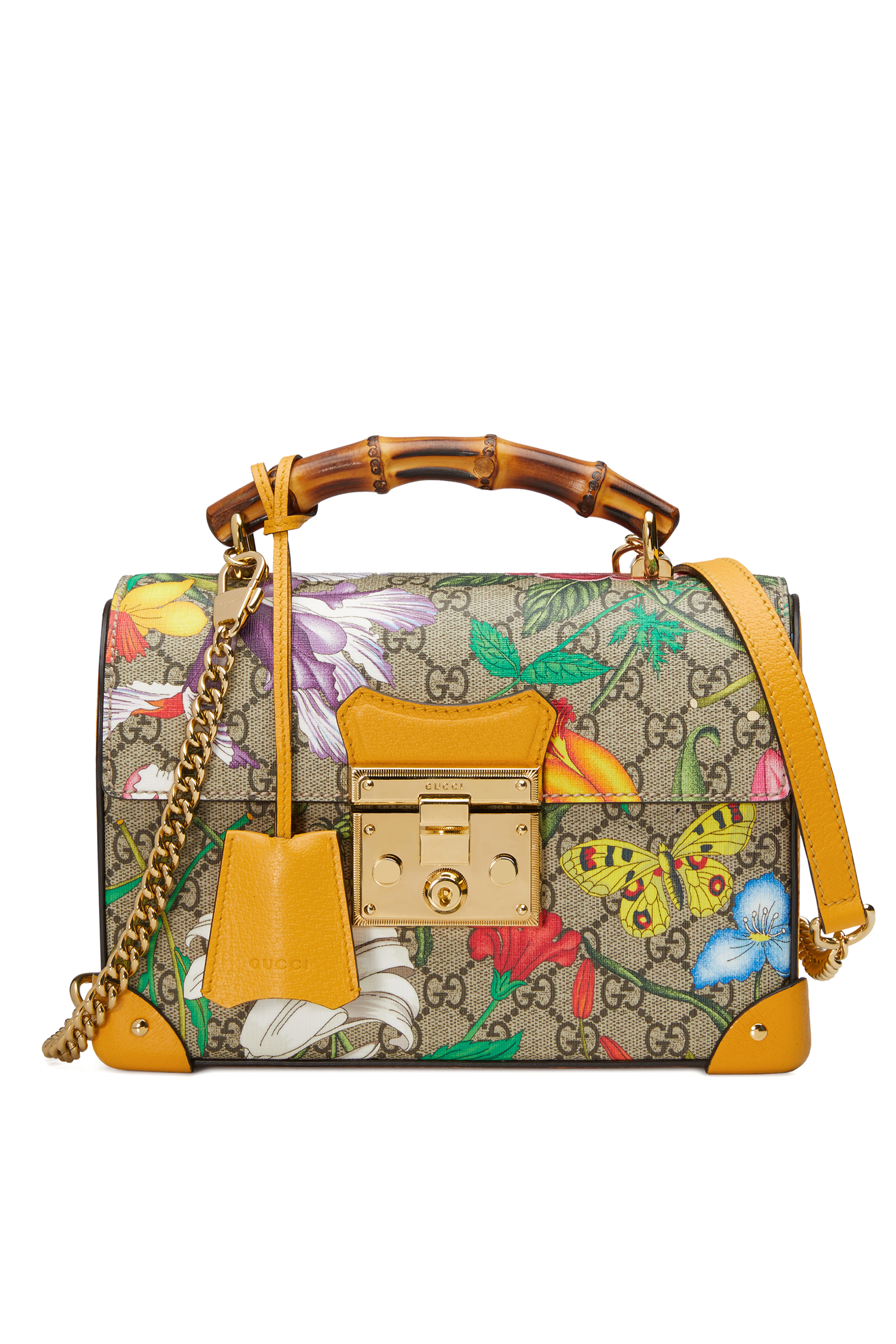 GG Supreme Flora Padlock Small Bamboo Shoulder Bag