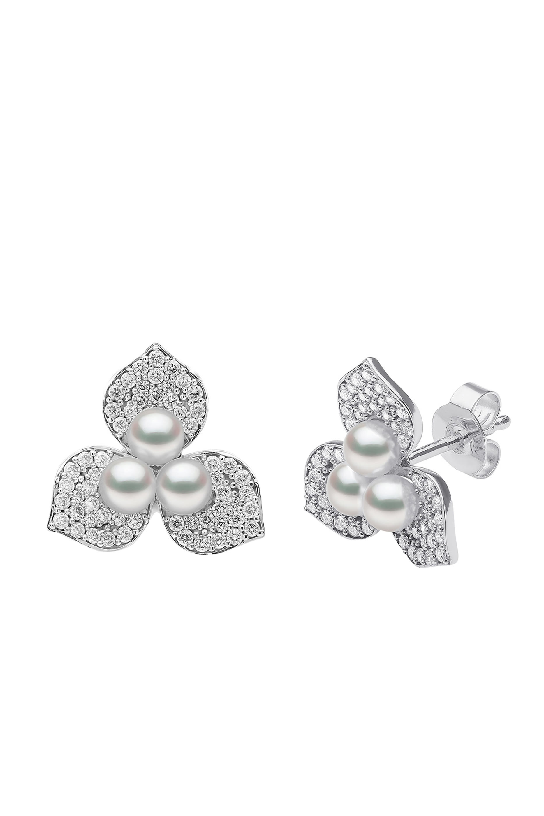 Petal Earrings, 18k White Gold, Diamond & Pearl