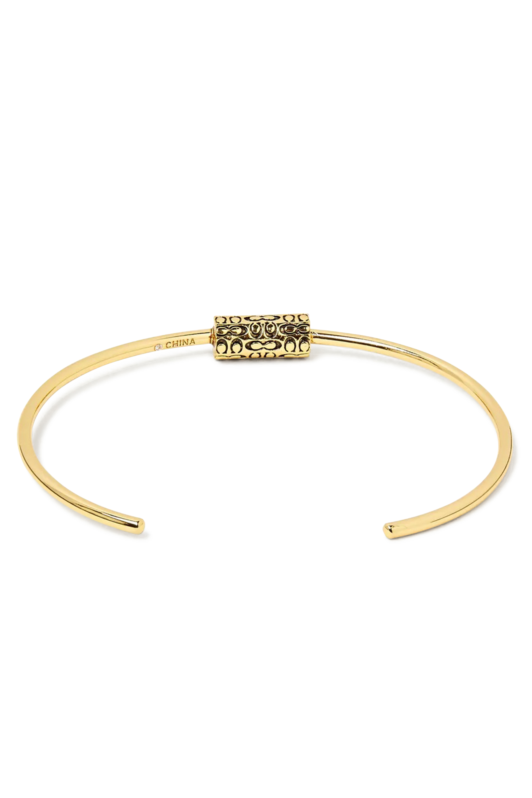 Quilted Cube Open Cuff Bangle, Plated Brass