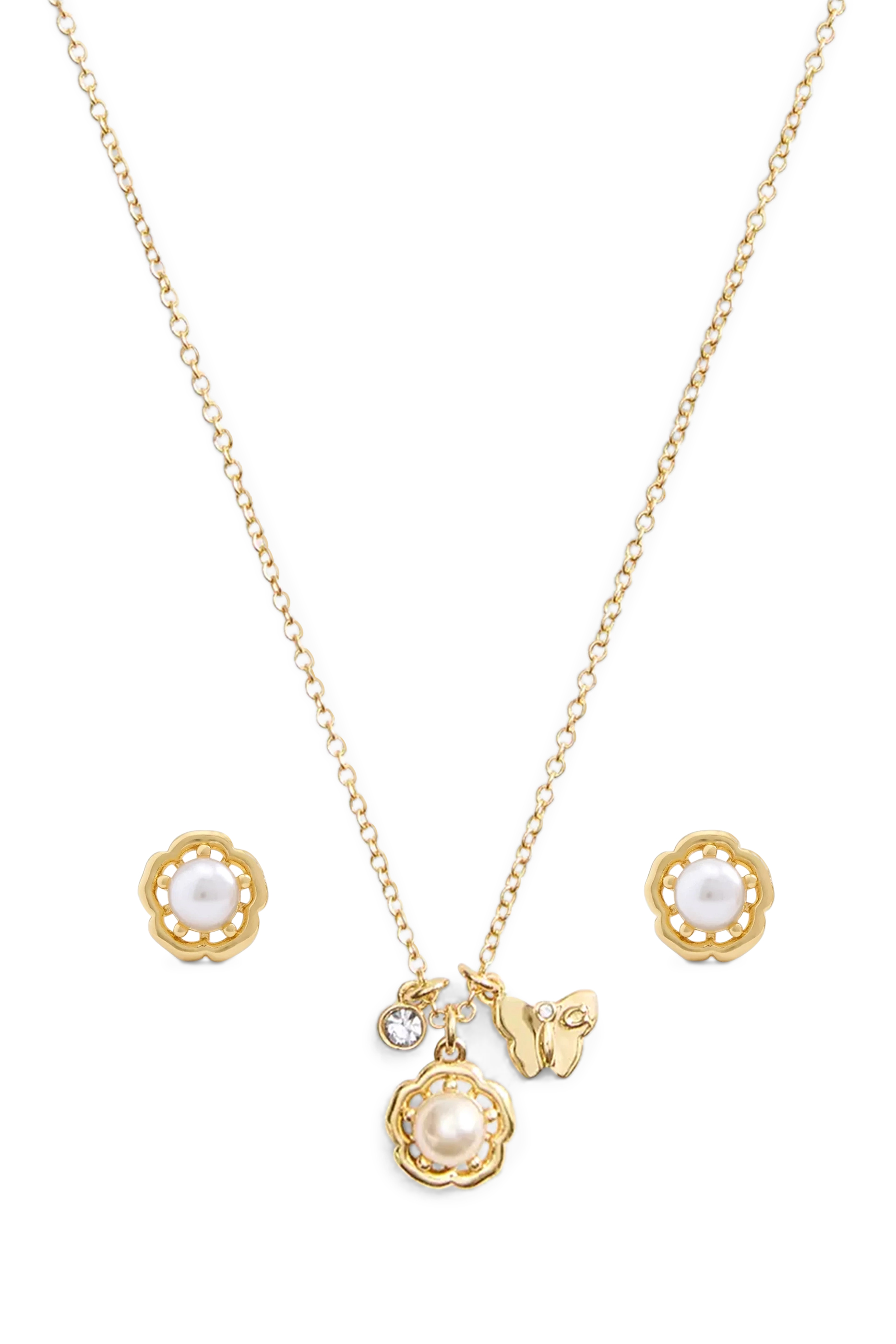 Tea Rose Pearl Necklace and Earrings Set