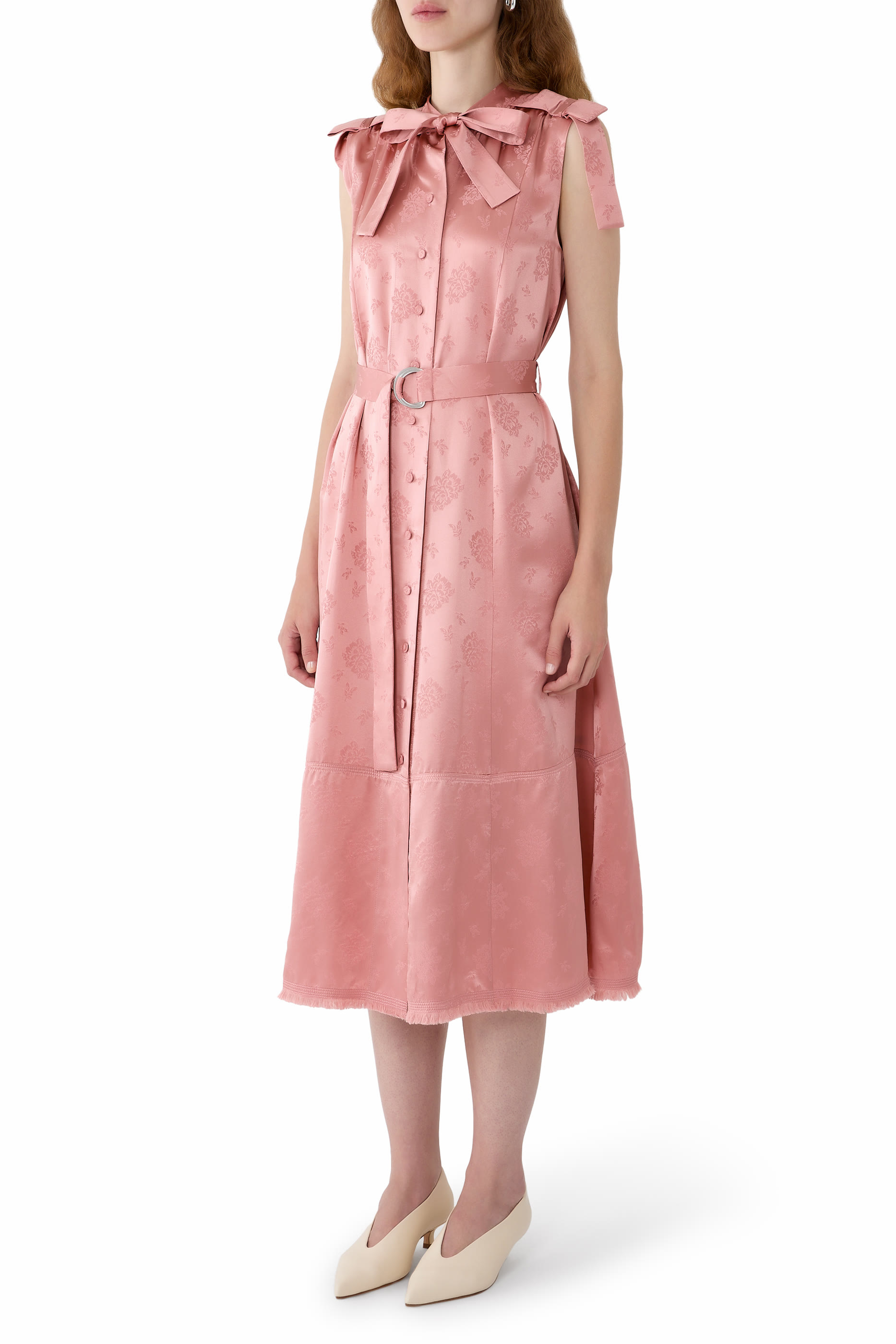 Floral Jacquard Belted Dress