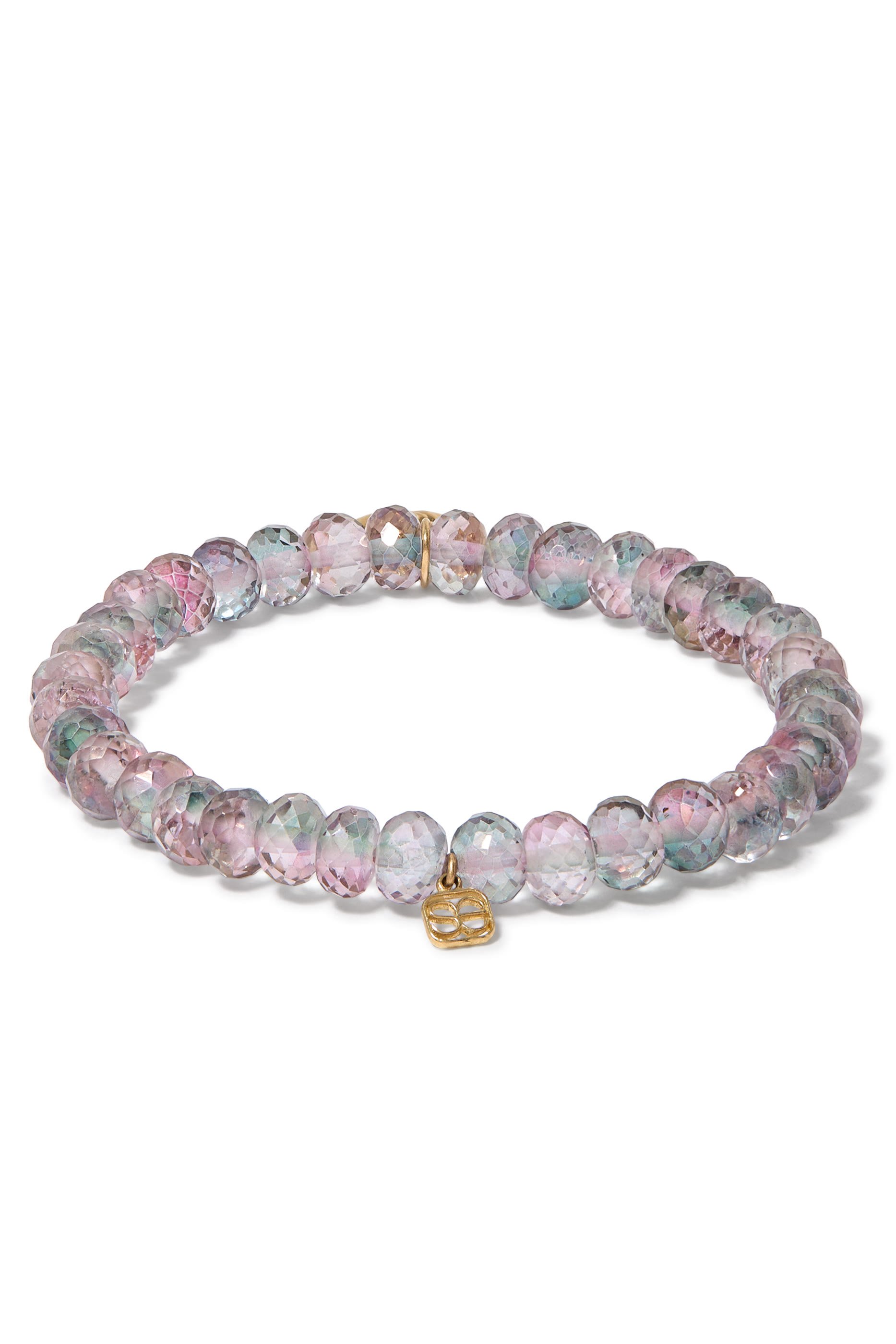 Begonia Charm on Mystic Rainbow Bracelet, 14k Yellow Gold & Diamond, Quartz