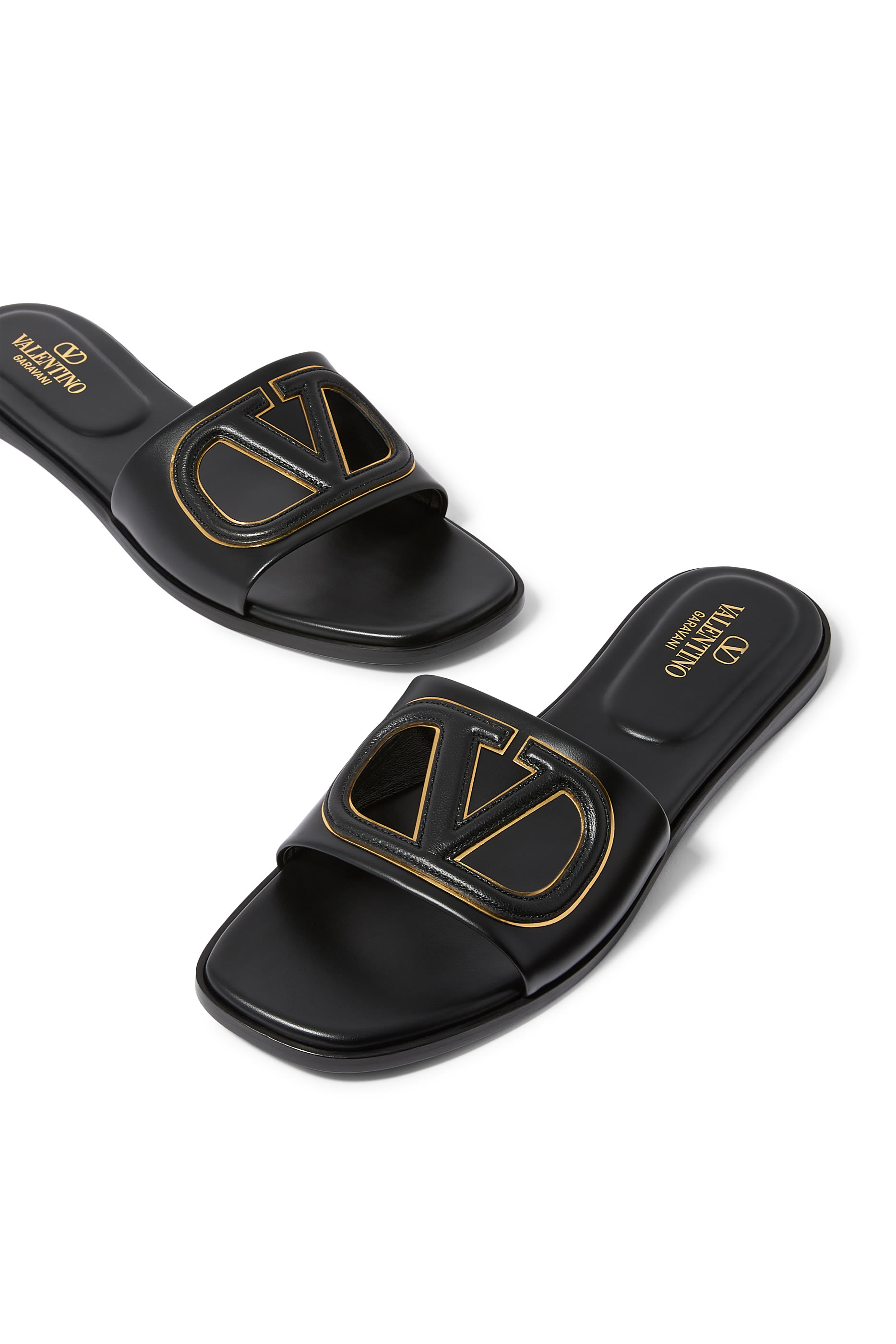 VLogo Cut-Out Calfskin Slides