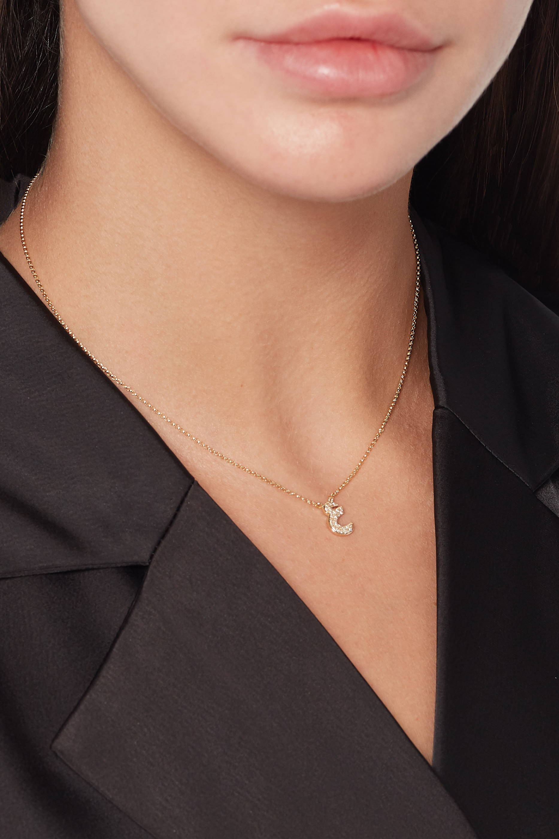 Letter Ein Necklace, 18k Yellow Gold & Diamonds