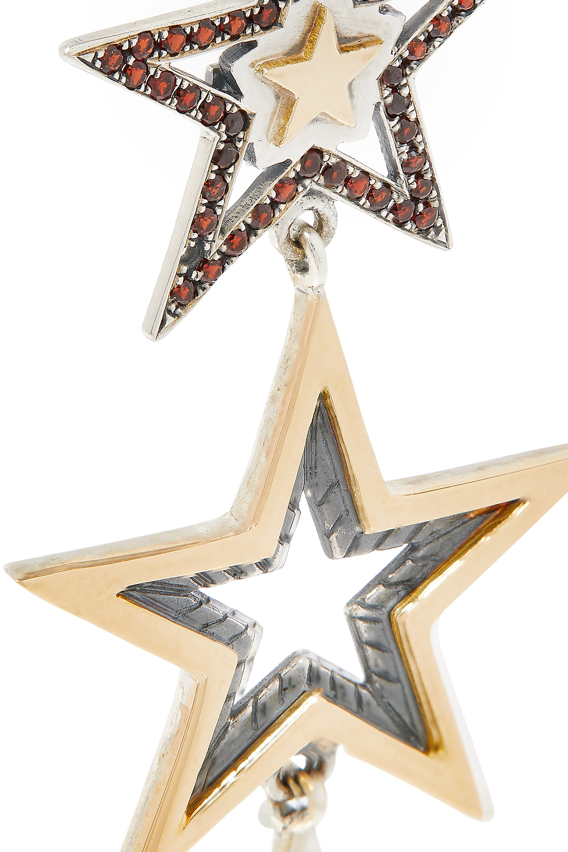 Single Star Dangle Earring, 18k Gold & Silver with Garnet