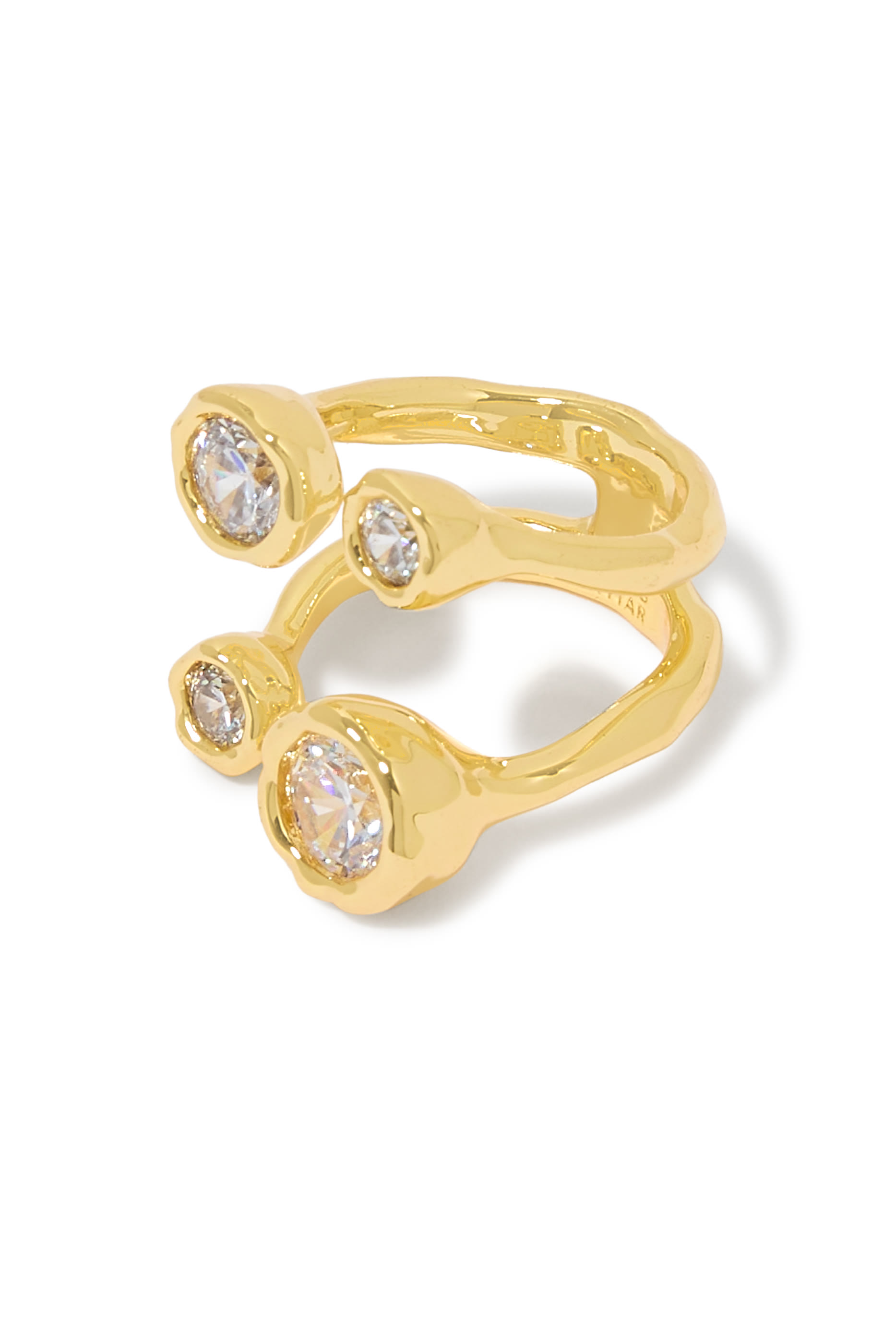 Asterales Open Ring, 14k Gold Plated Brass & Cubic Zirconia