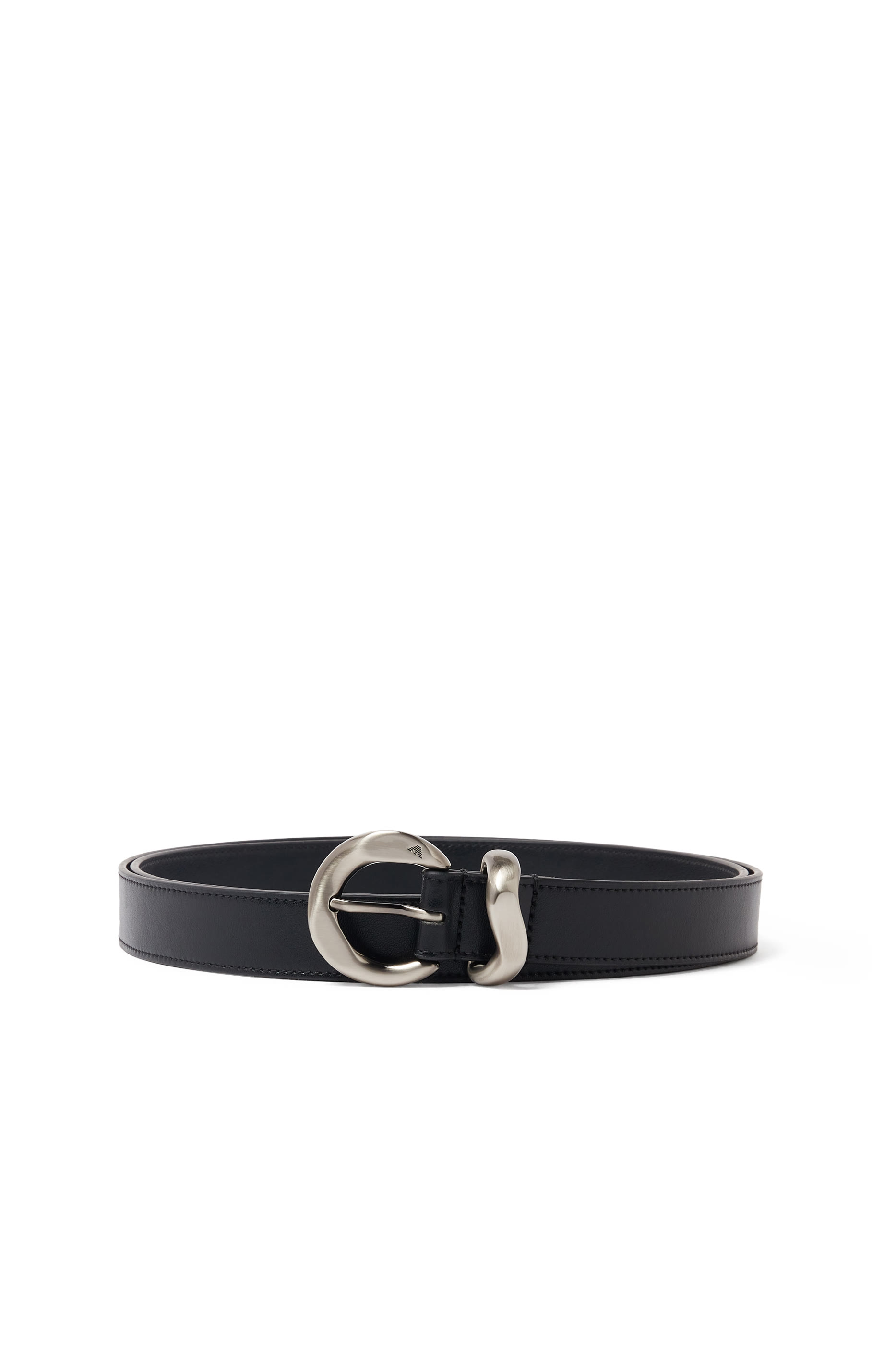 Wave-Buckle Leather Belt