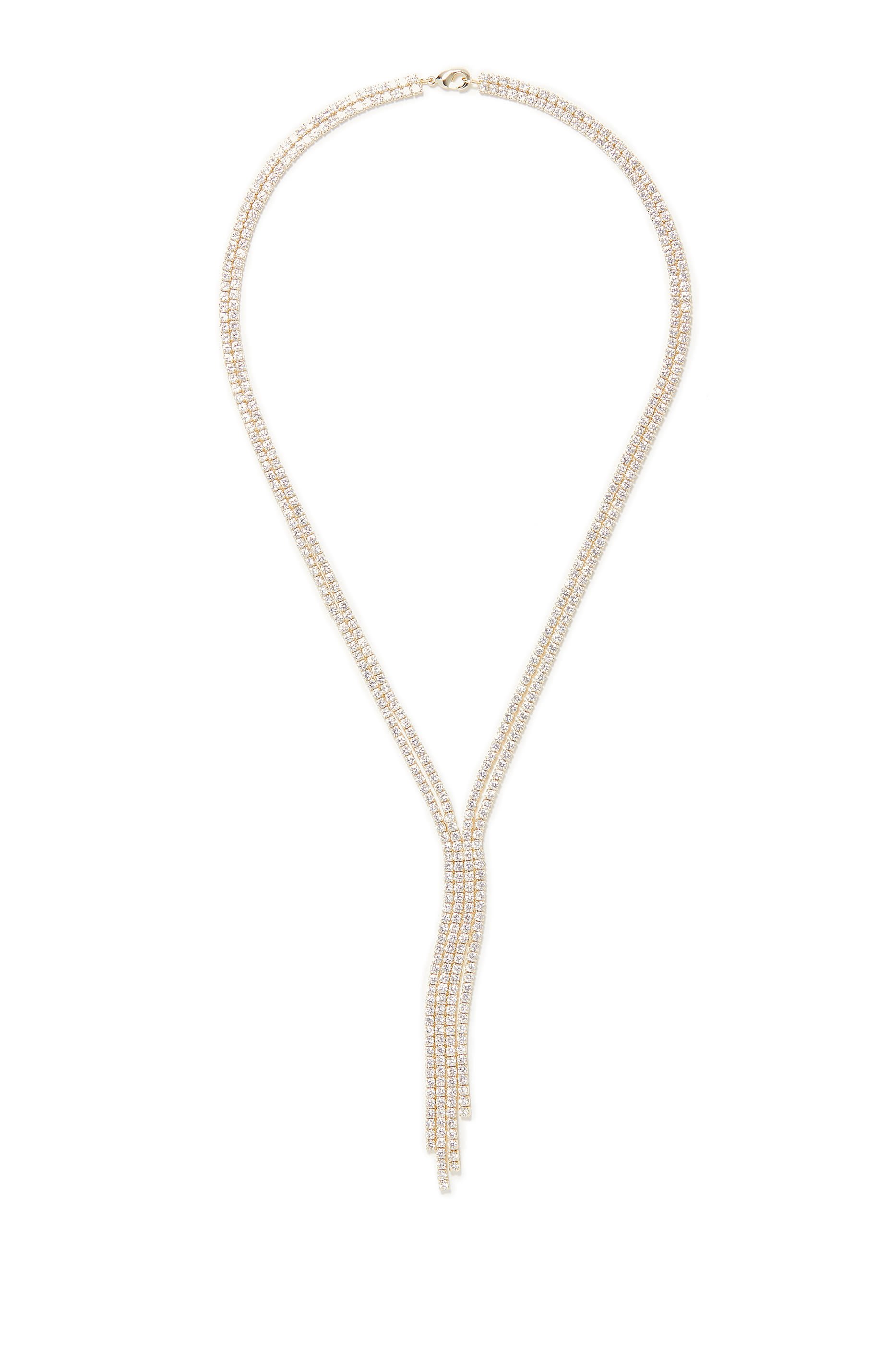 Round Fringe Necklace, Gold-Plated Brass & Cubic Zirconia