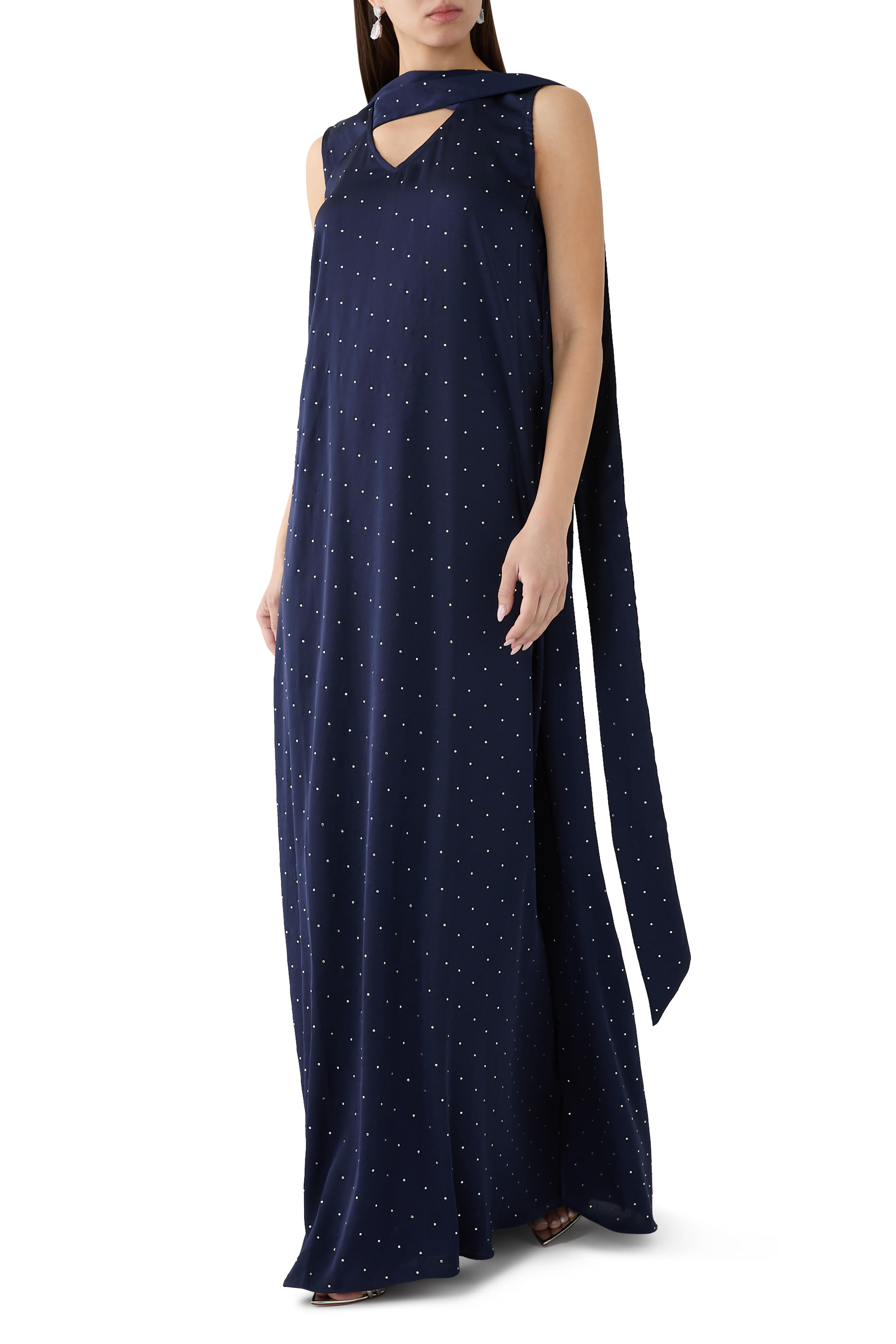 Studded Satin Bisht/Abaya with Neck Tie