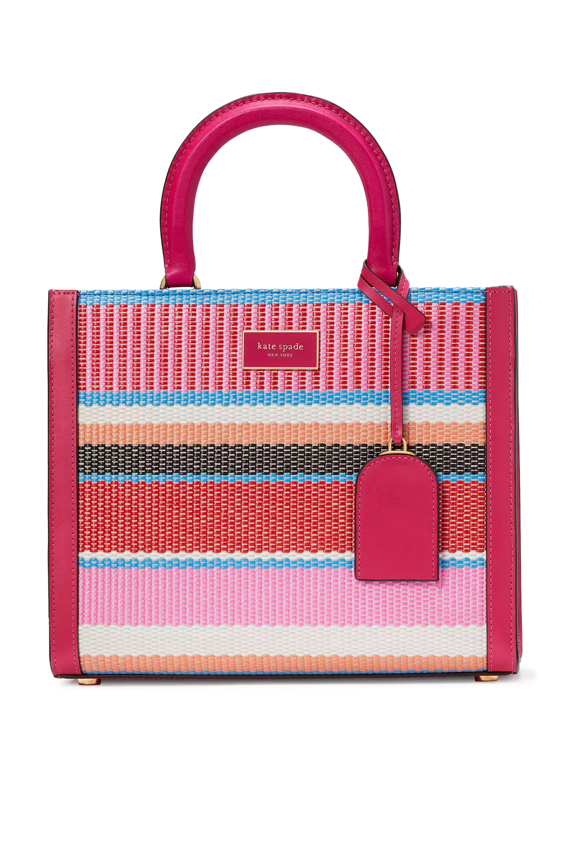 Manhattan Striped Woven Straw Small Tote Bag