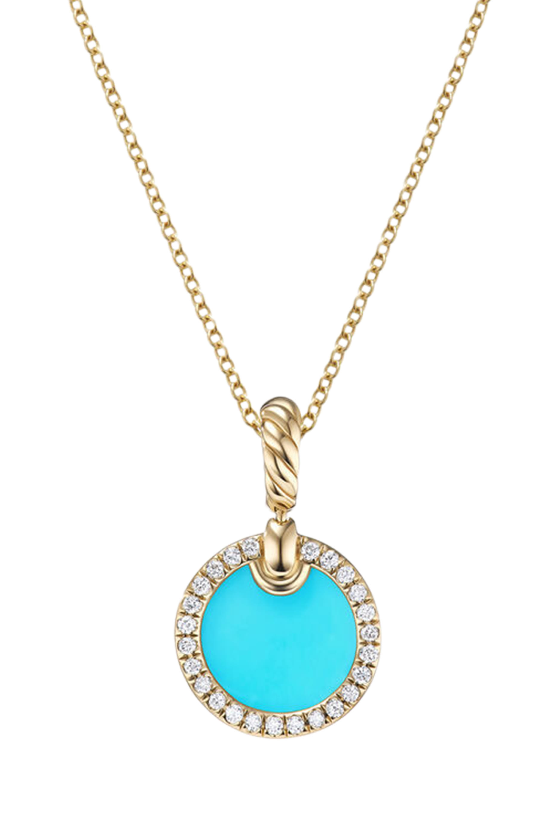 Petite DY Elements Pendant Necklace, 18K Yellow Gold With Turquoise And Diamonds