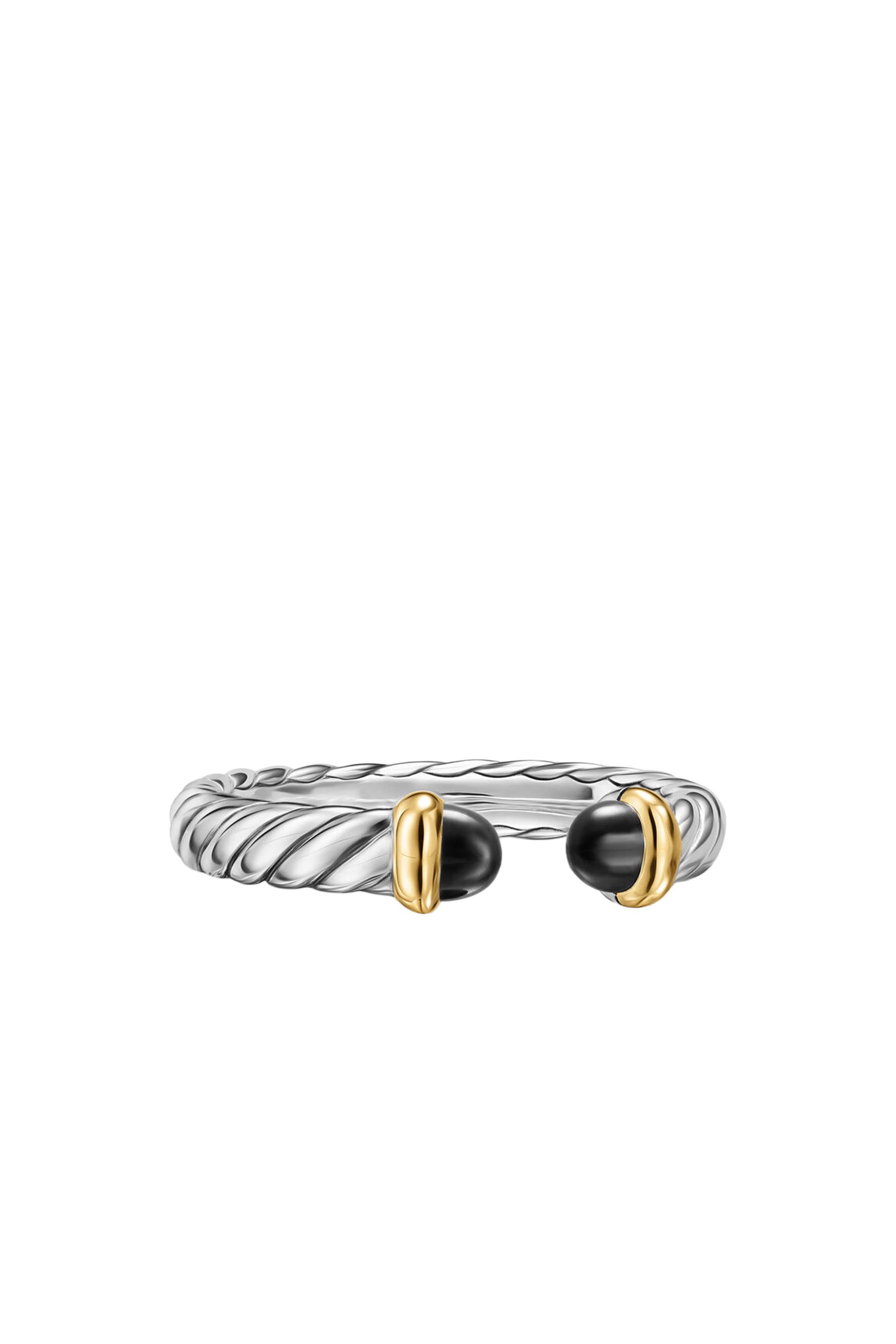 Petite Cable Open Ring, Sterling Silver, 14k Yellow Gold & Onyx
