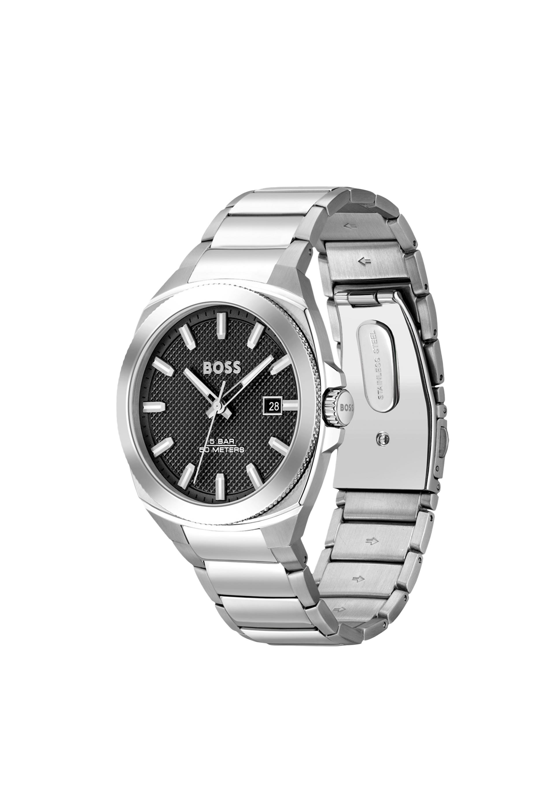 Link-Bracelet Watch With Guilloch&eacute; Black Dial