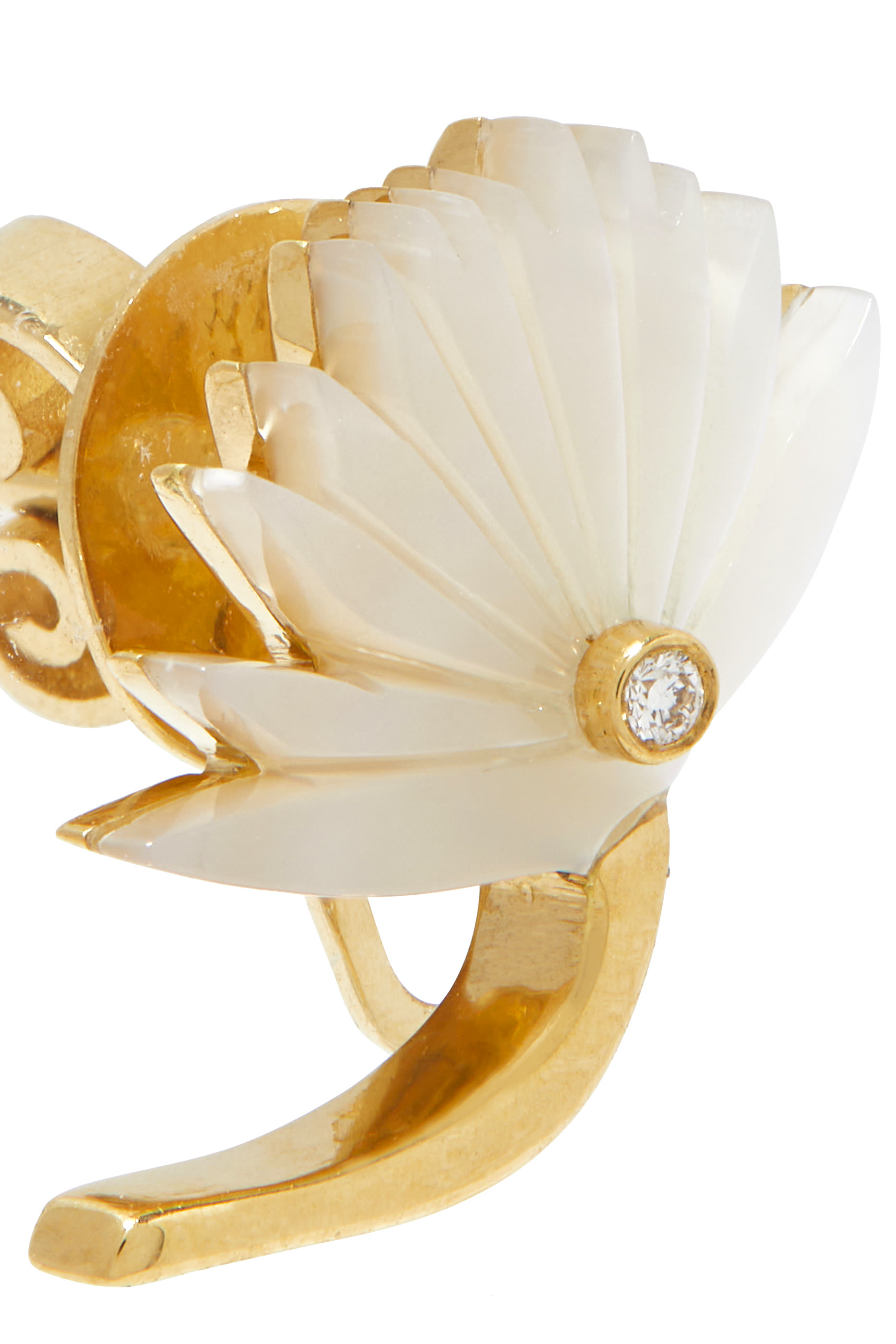 Flower Earrings Size 2, 18k Yellow Gold With Diamonds & Mother Of Pearl