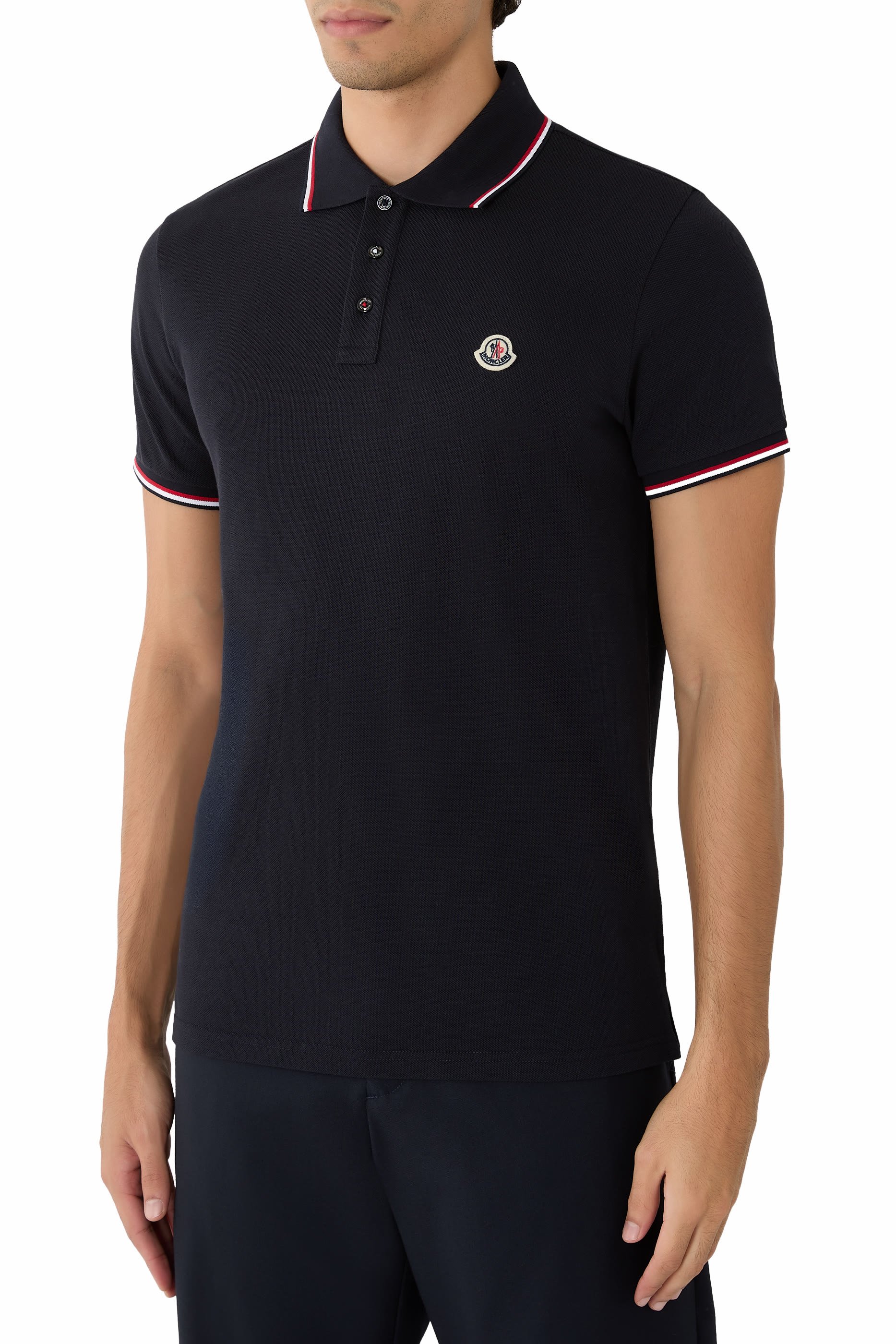 Tricolor-Trim Cotton Piquet Polo Shirt