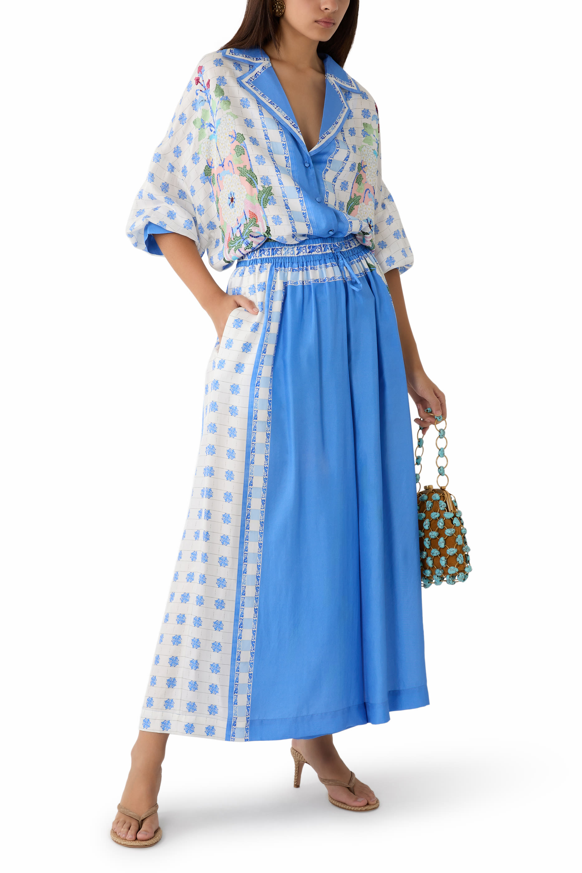 Printed Wide-Leg Elastic Waist Pants