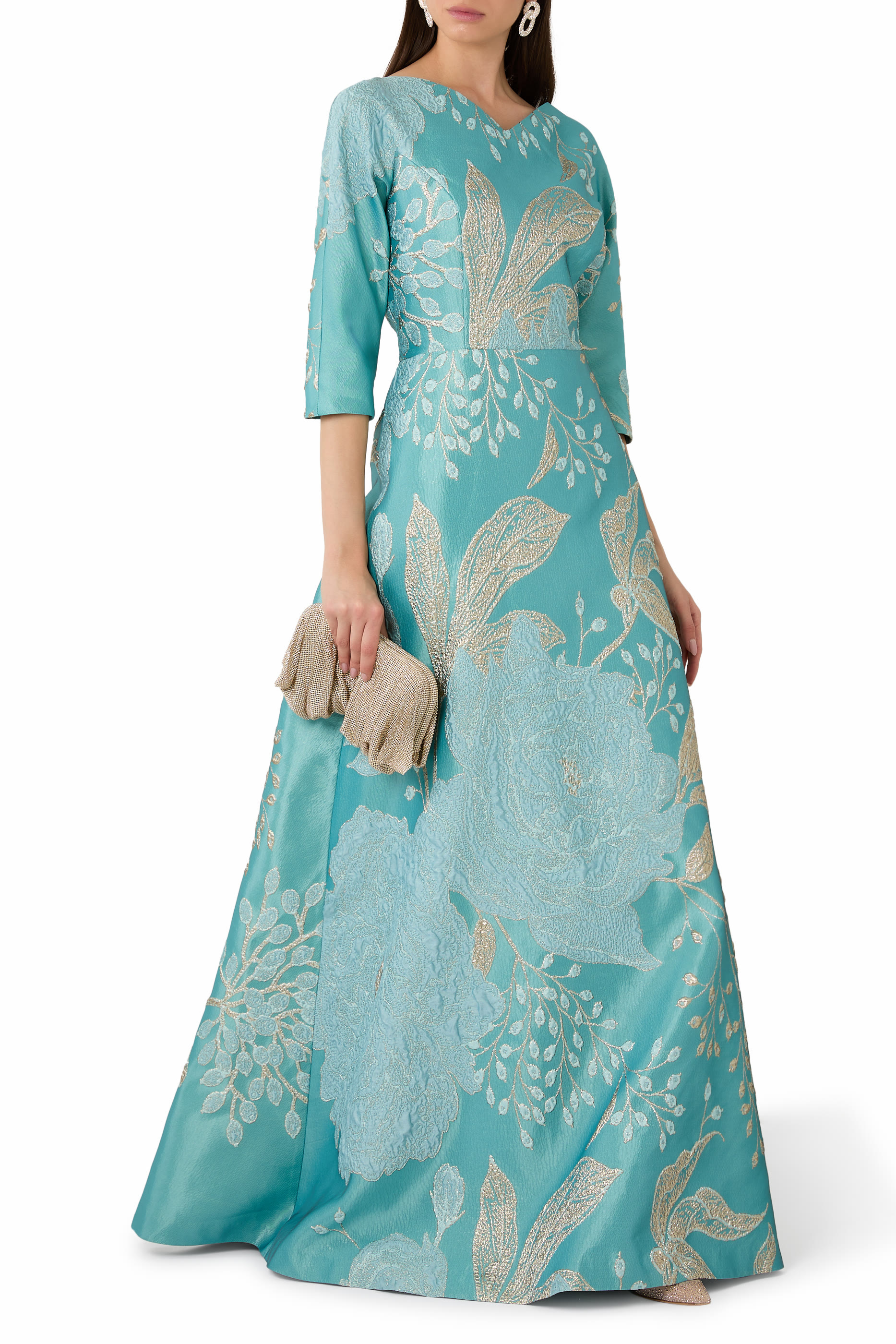 Metallic Jacquard A-Line Evening Dress