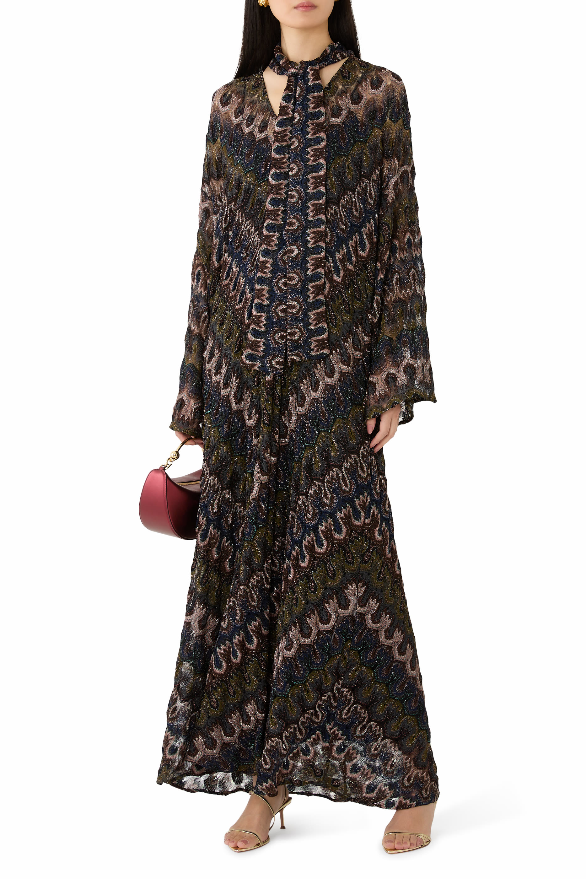  Long Lam&eacute; Viscose Dress with Removable Sash 