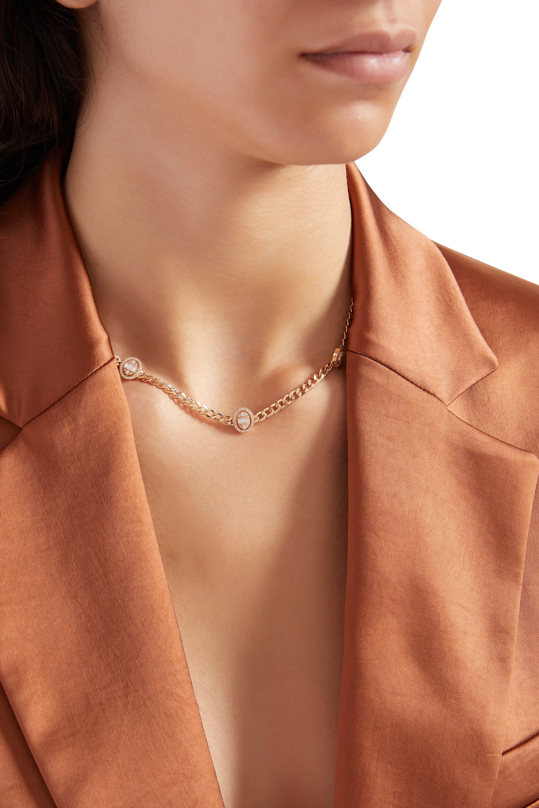 Quwa Three Oval Necklace, 18K Rose Gold & Diamonds
