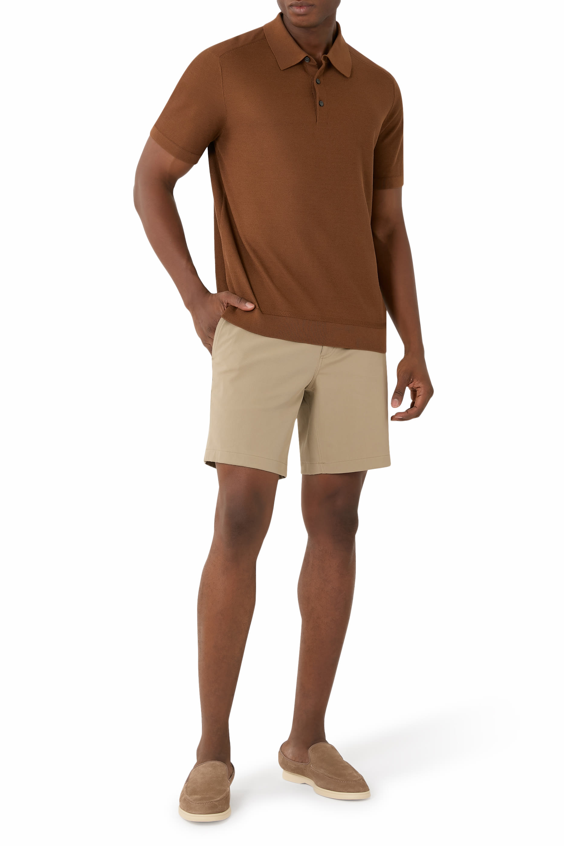 Three-Button Knit Polo Shirt