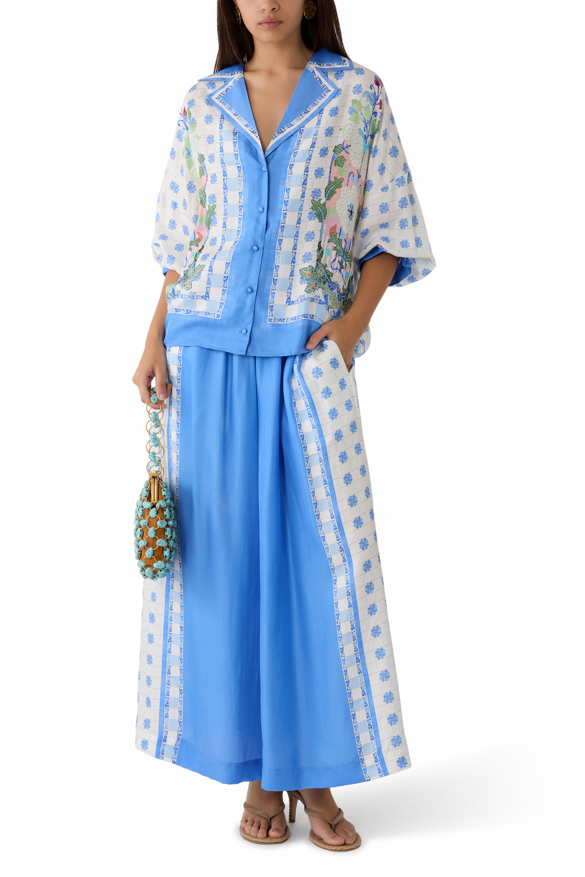 Printed Gathered Cuff Shirt