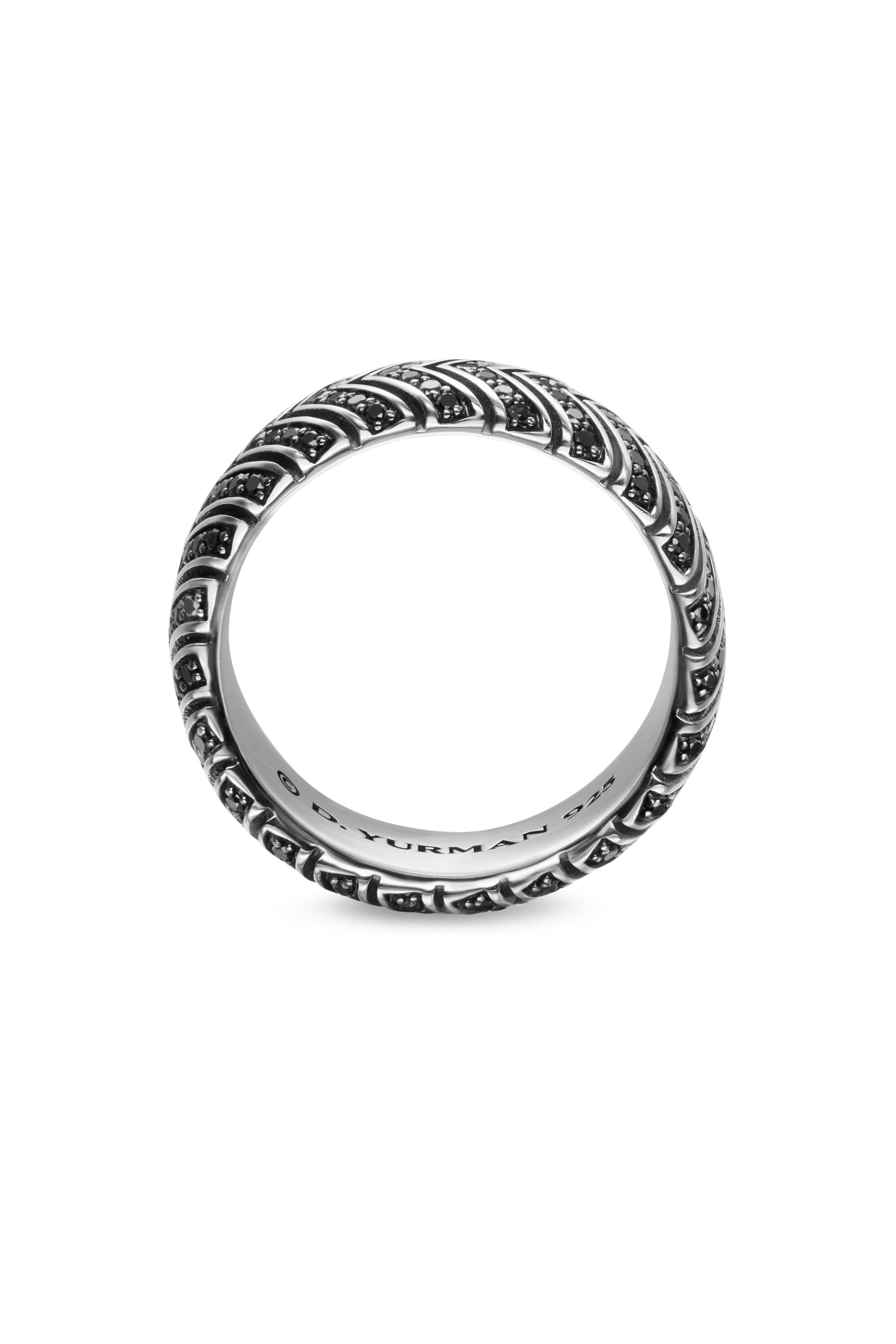 Chevron Band Ring, Sterling Silver & Pavé-Set Black Diamonds