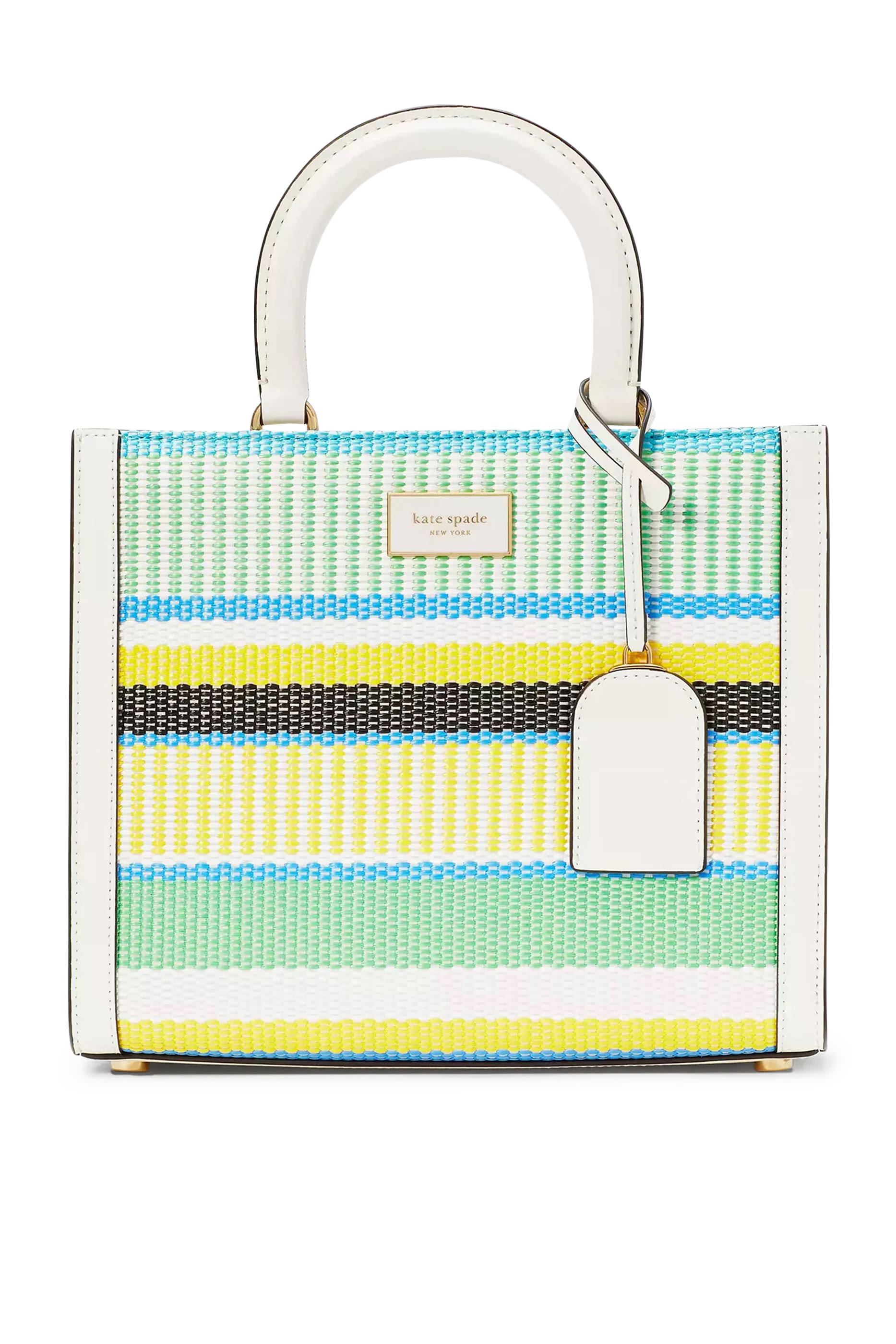 Manhattan Striped Woven Straw Small Tote Bag