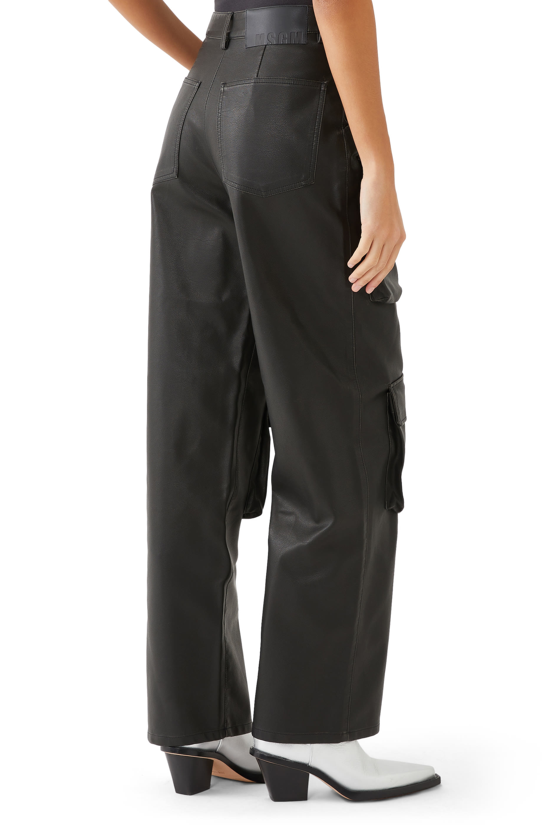 Faux-Leather Cargo Trousers
