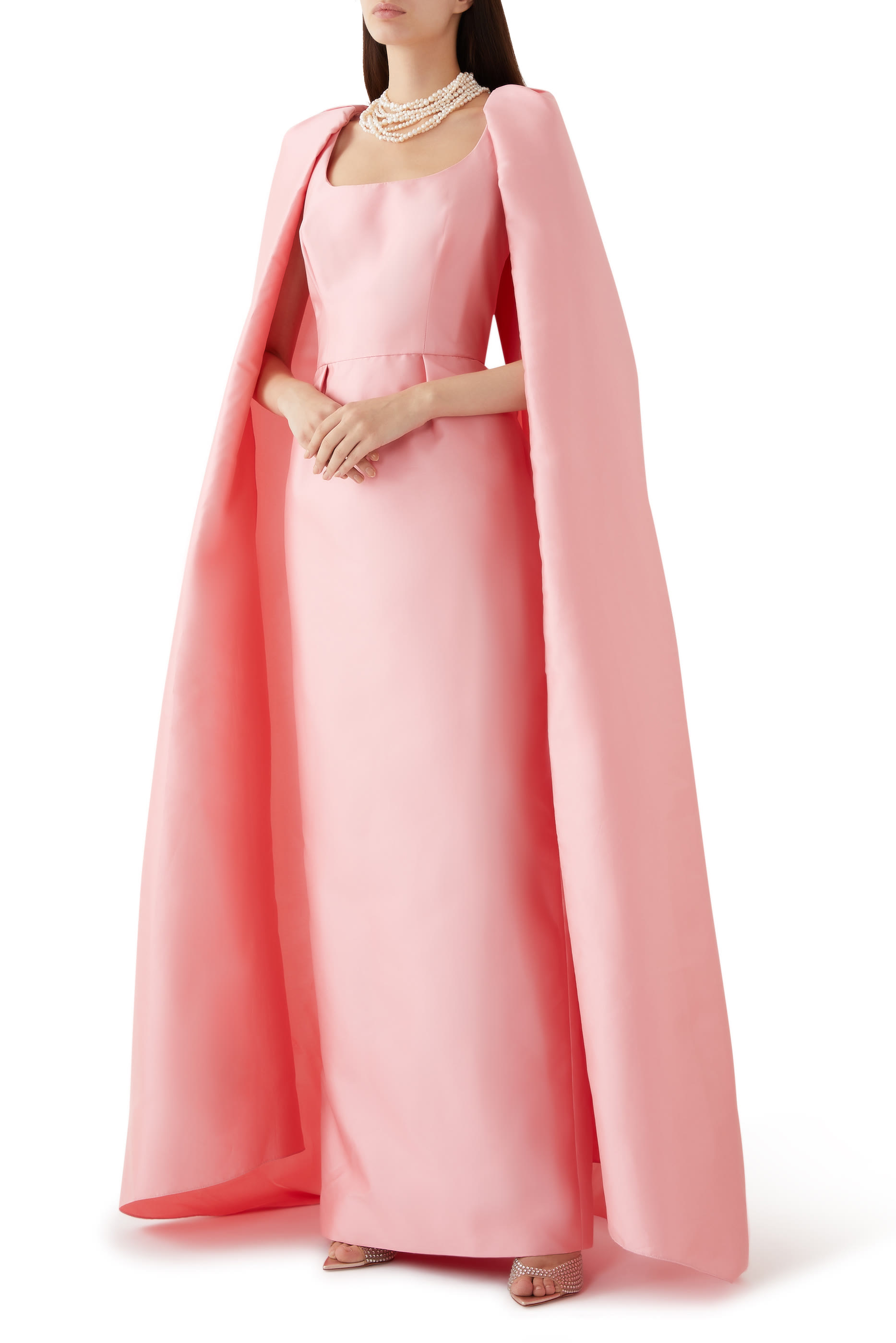 Scoop Neck Column Gown with Integral Cape