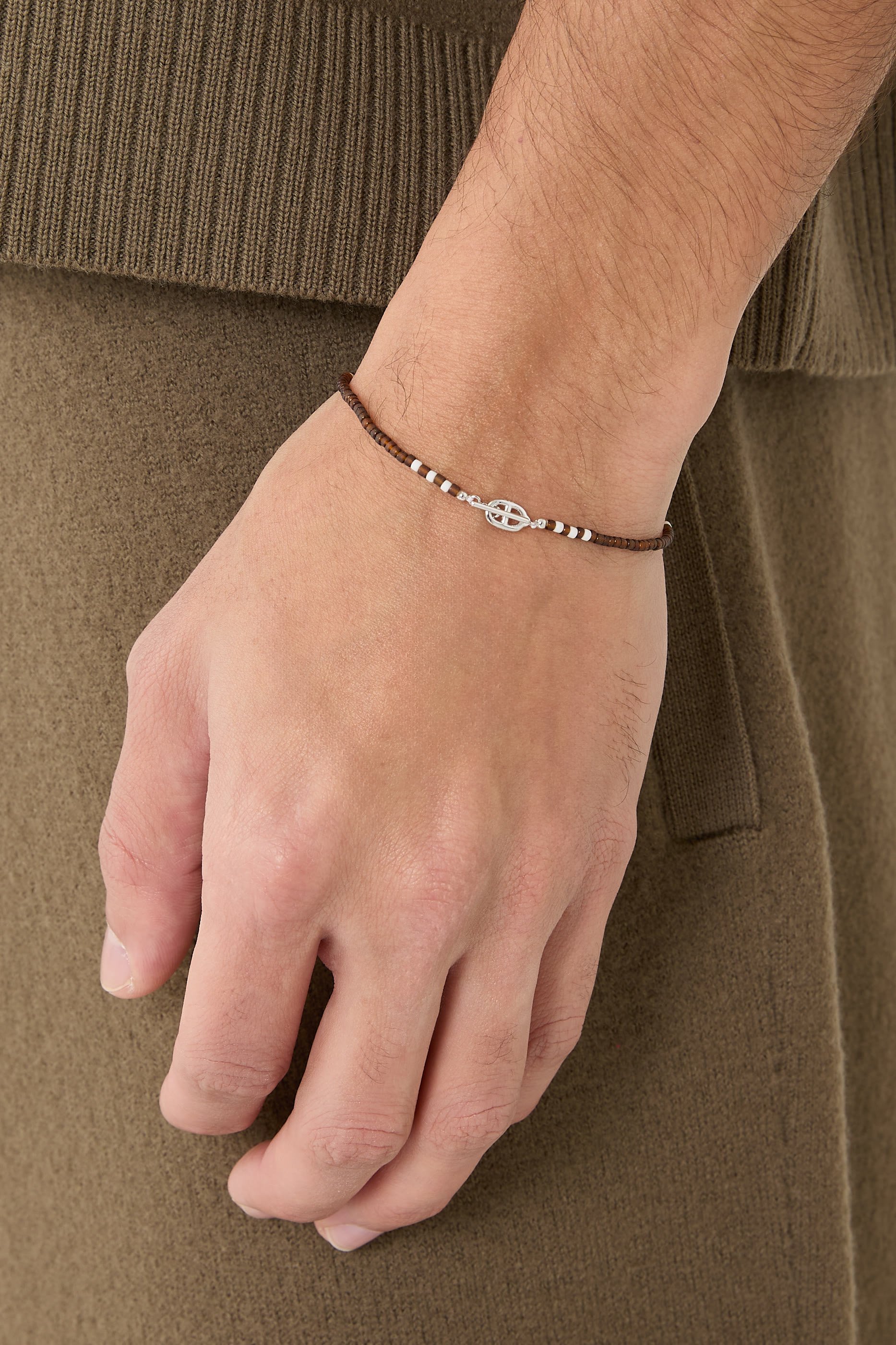 Avi Bracelet, Sterling Silver & Dark Amber Heishi Beads