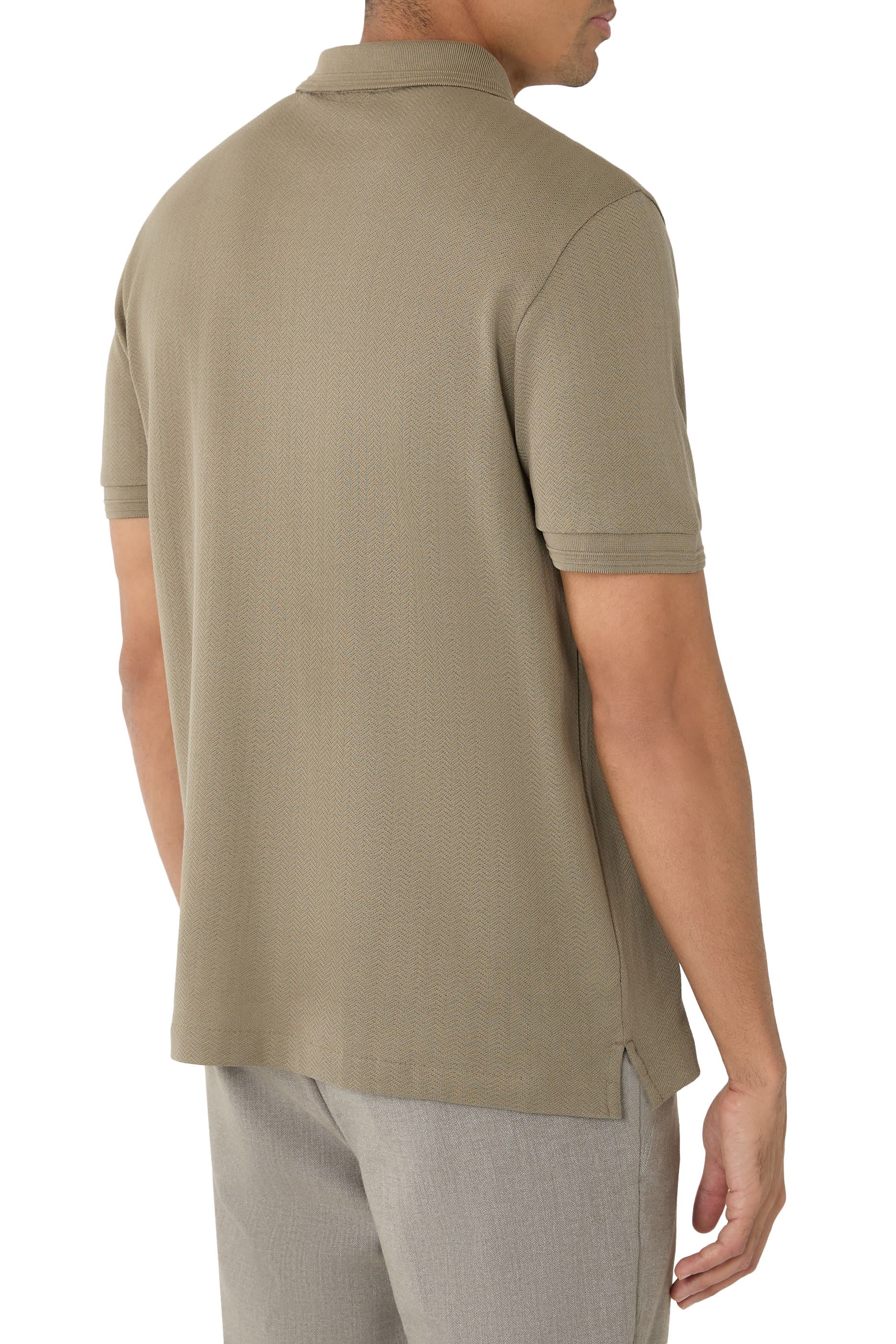 Cotton Polo Shirt with Herringbone Structure