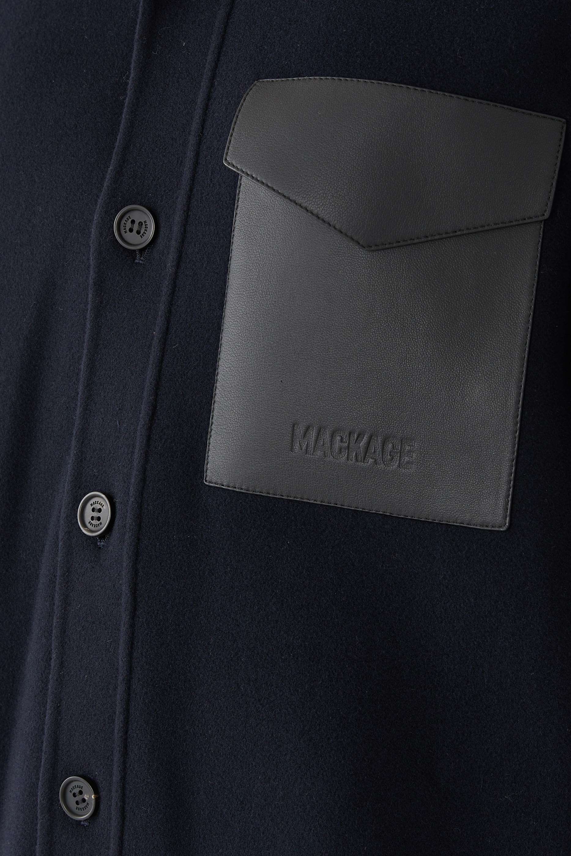 Emmanuel, Double-Face Wool Overshirt with Leather Patch Pocket