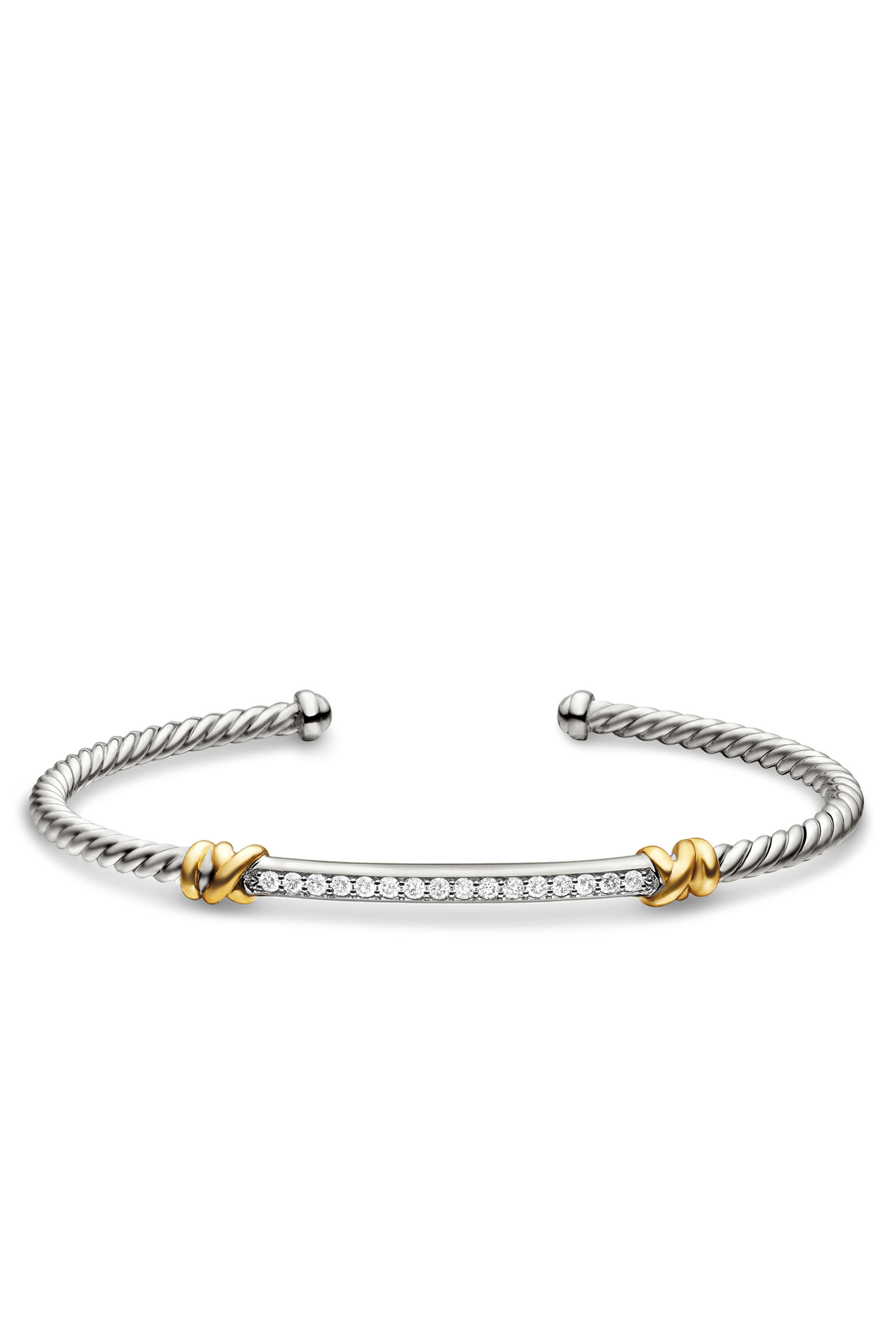 Petite Helena Classic Cable Station Bracelet, Sterling Silver, 18K Yellow Gold & Diamonds