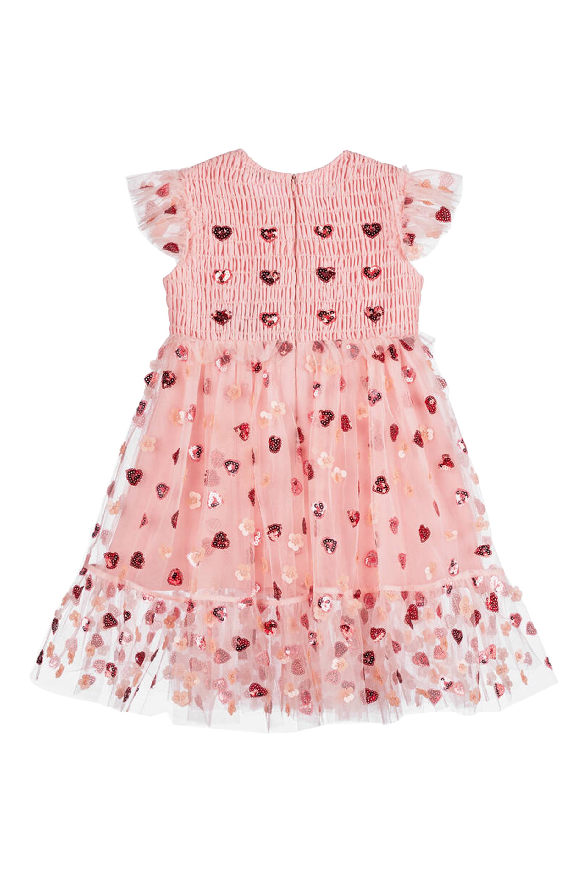 Kids Mesh Heart Sequin Dress