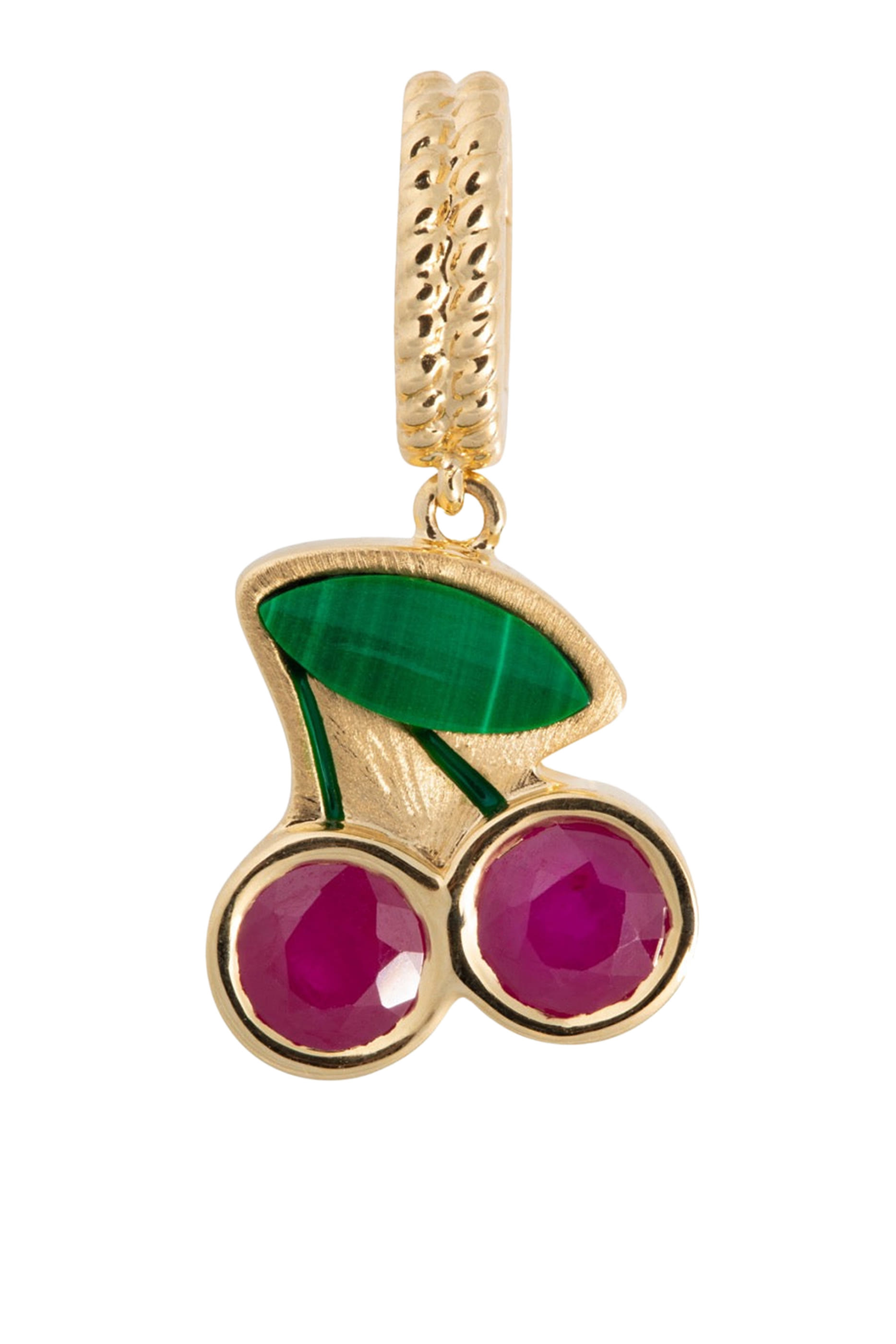 Cherry Blossom 2.0 Charm, 18K Yellow Gold & Malachite-Round Rubies