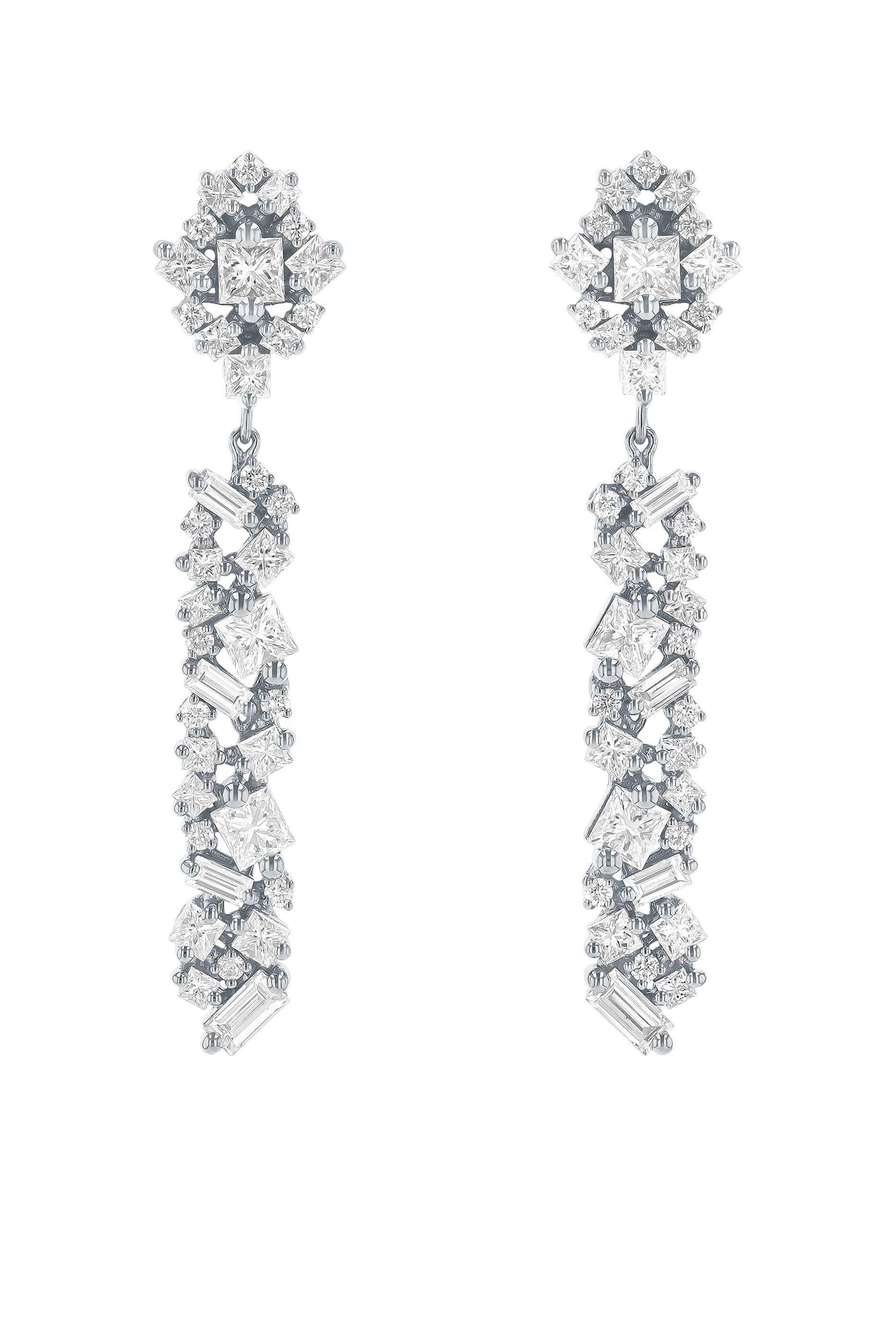La Fantaisie Sunbeam Diamond Drop Earrings, 18K White Gold & Diamonds