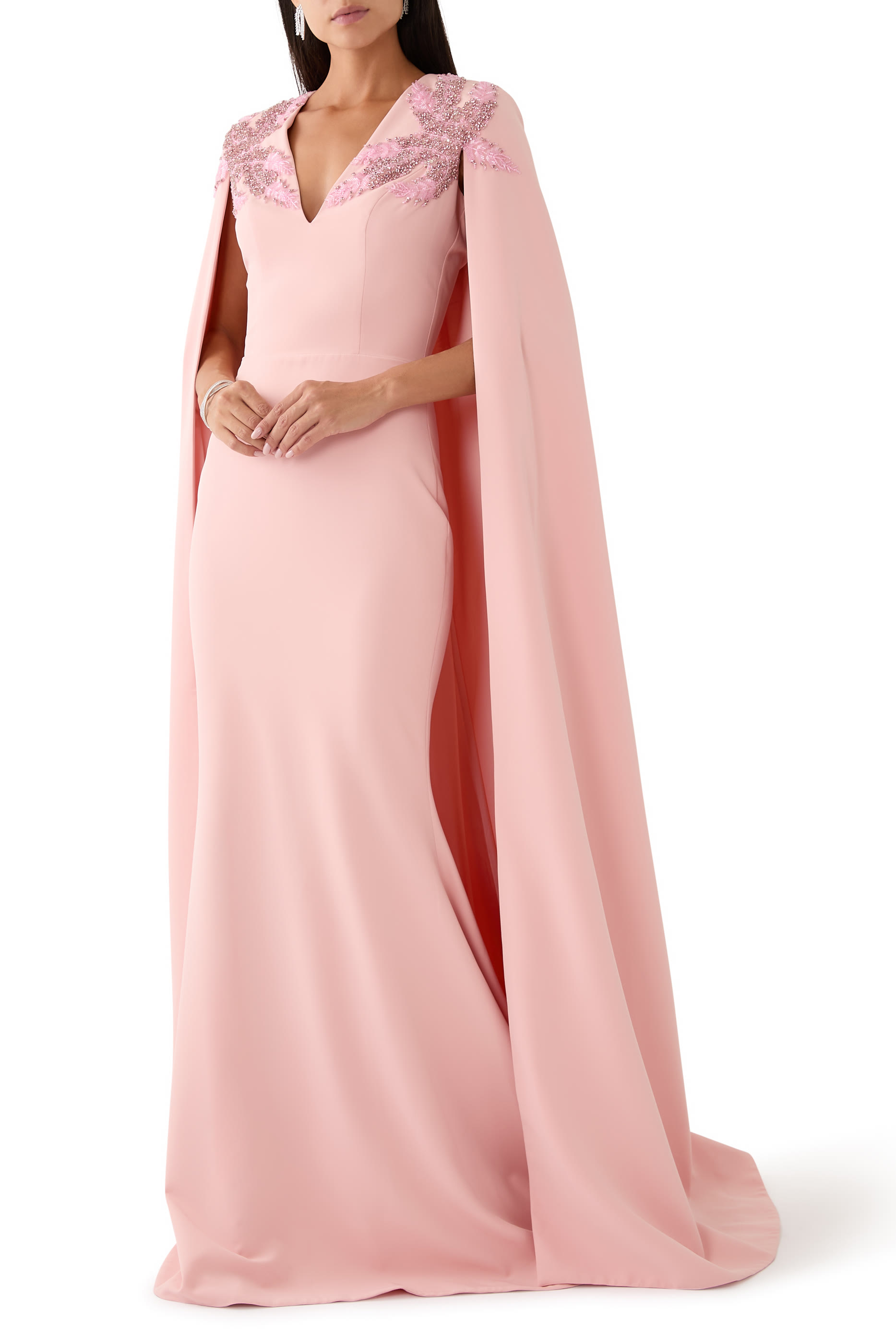 Dalia Crystal-Embroidered Cape Crepe Dress