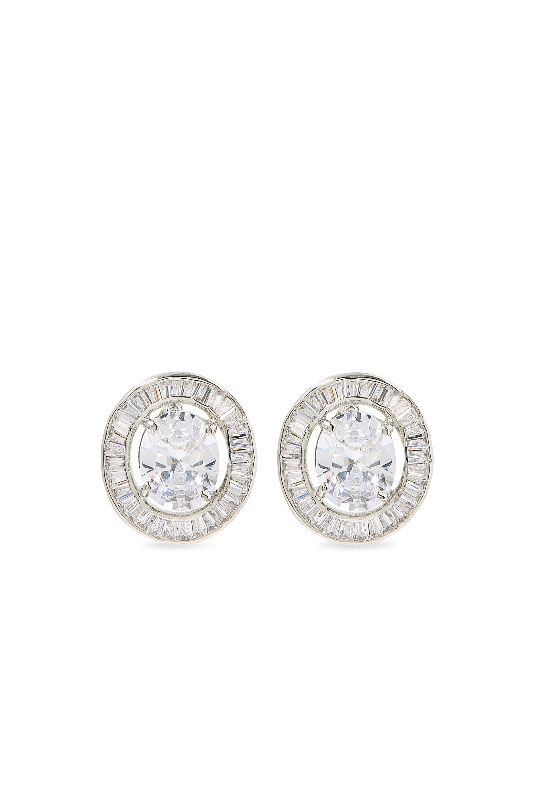 Oval Solitaire Studs, Sterling Silver