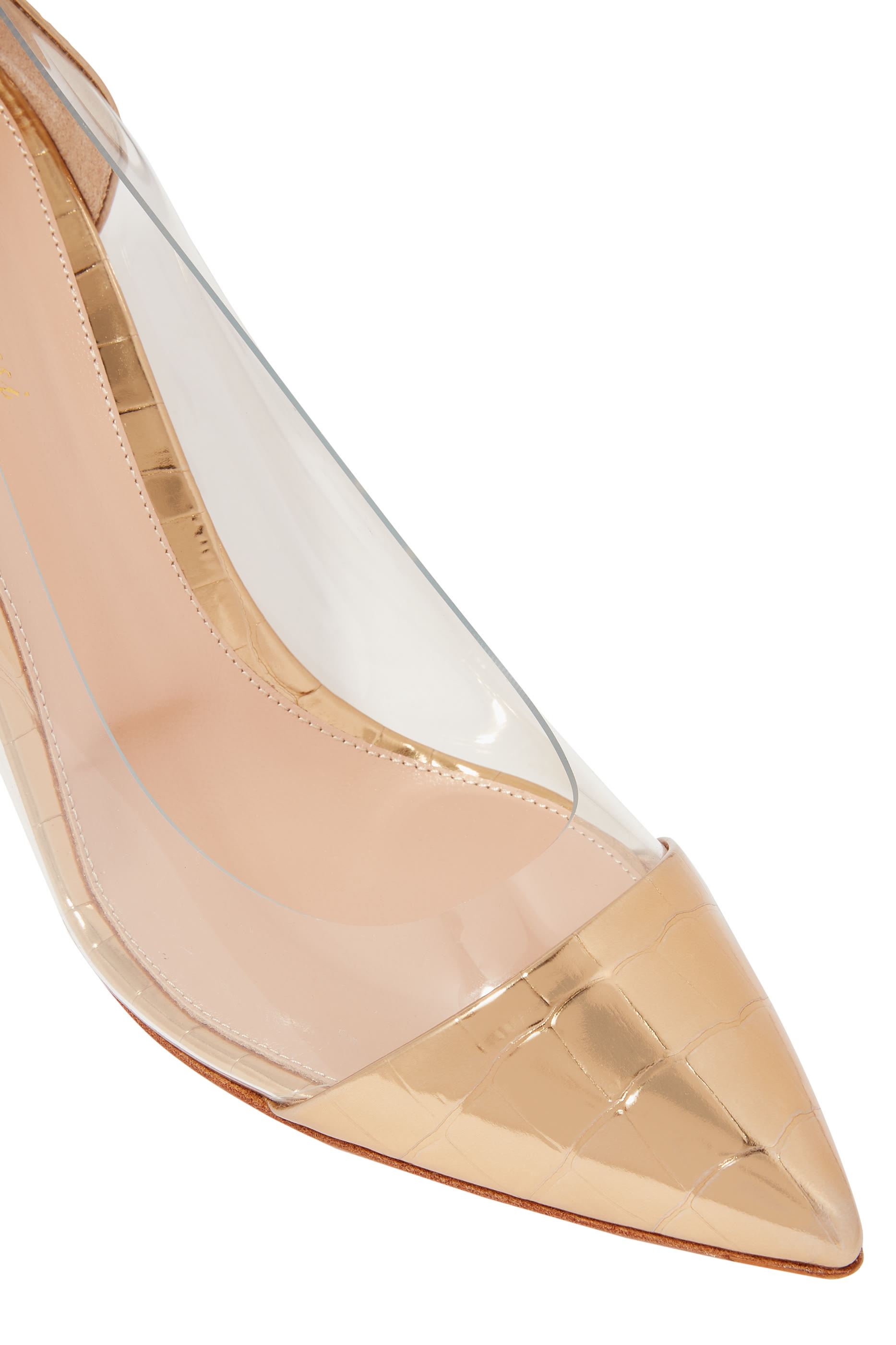 Metallic Croc Embossed Plexi Pumps