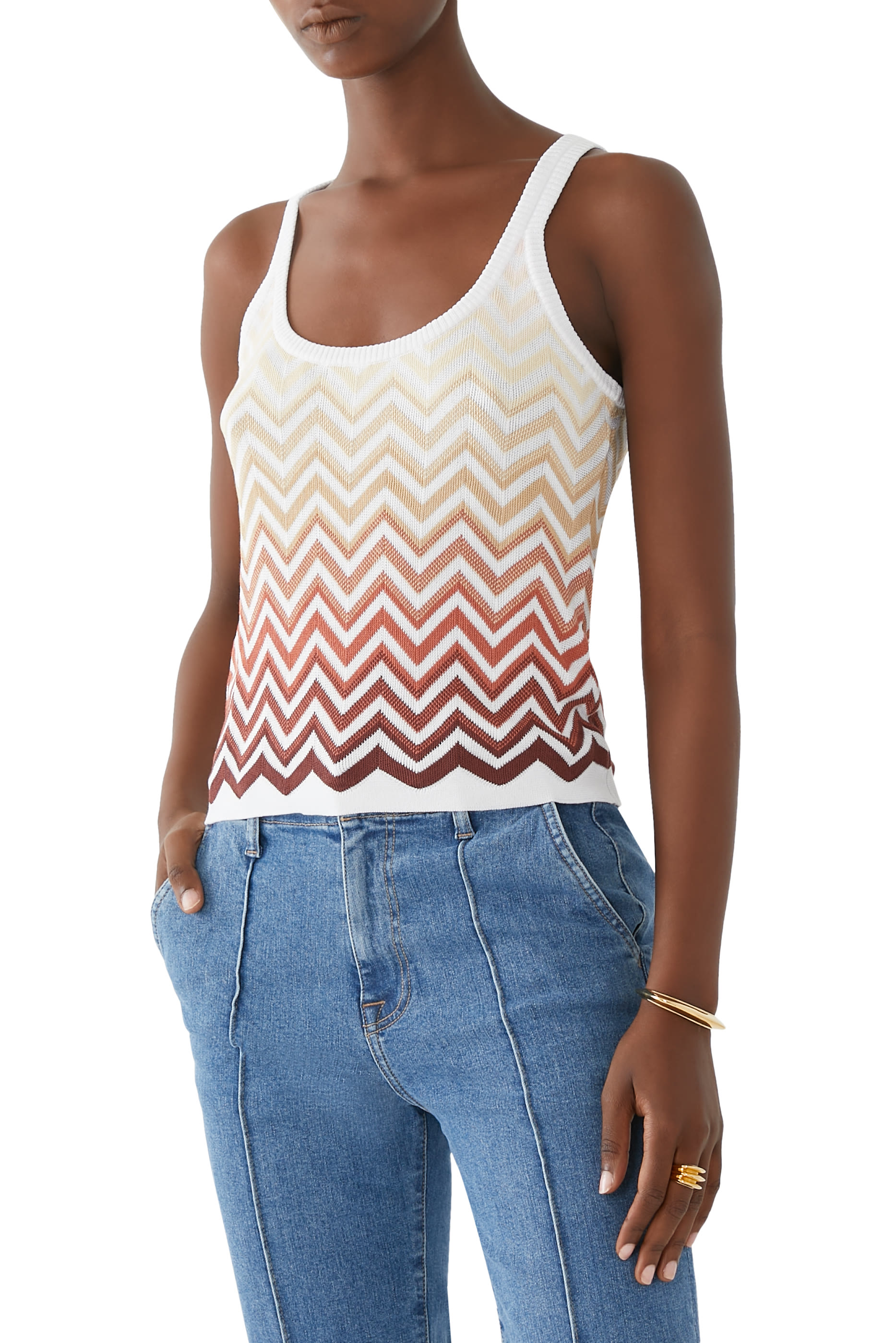 Chevron Jacquard Sleeveless Tank Top