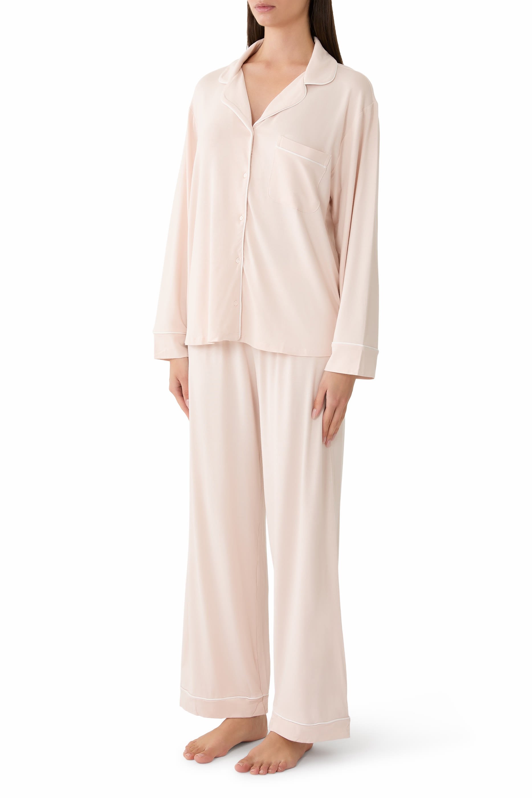 Cooling Jersey Relaxed Piped Pajama Set 