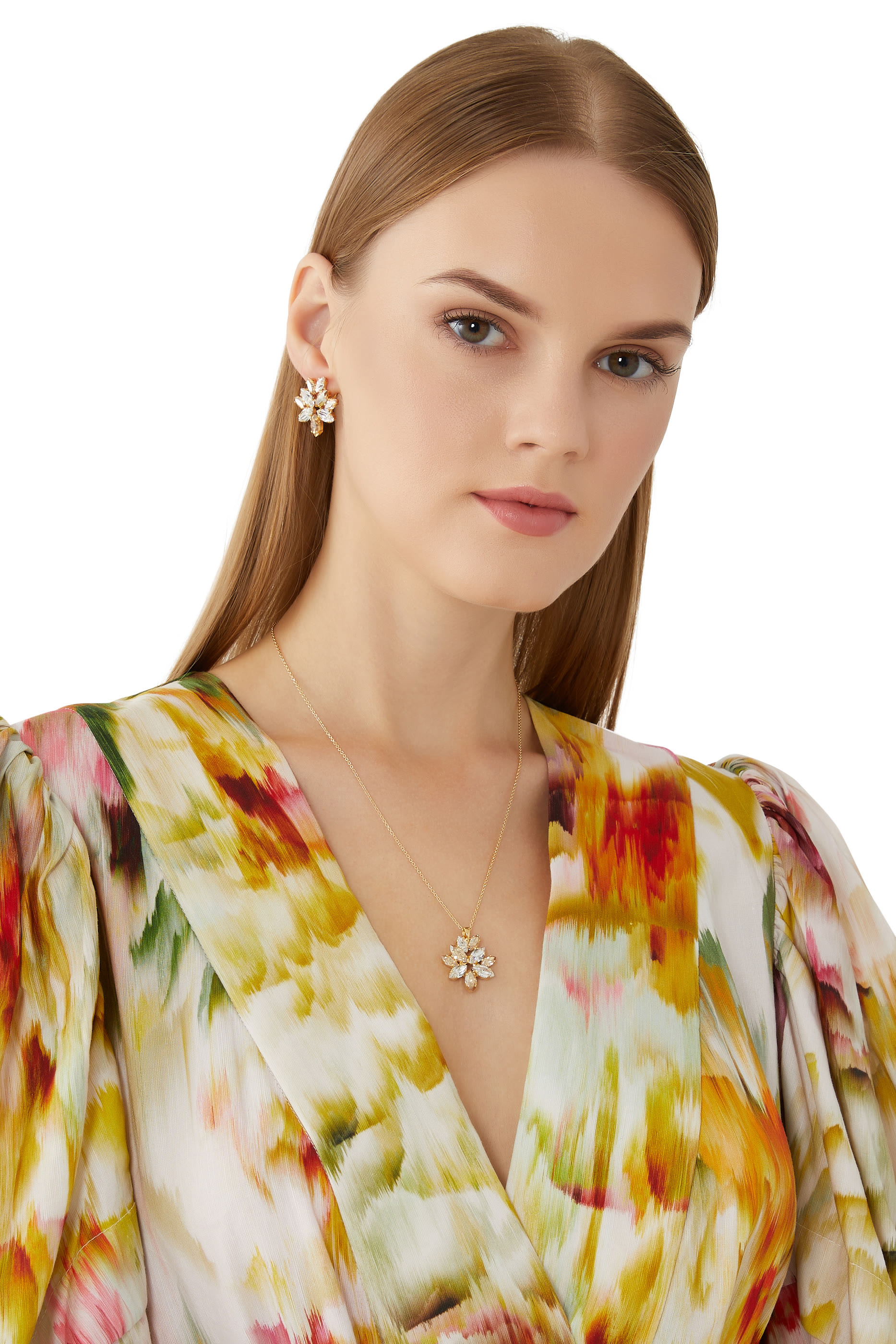 Melia Necklace, 18k Gold-Plated Brass & Crystals