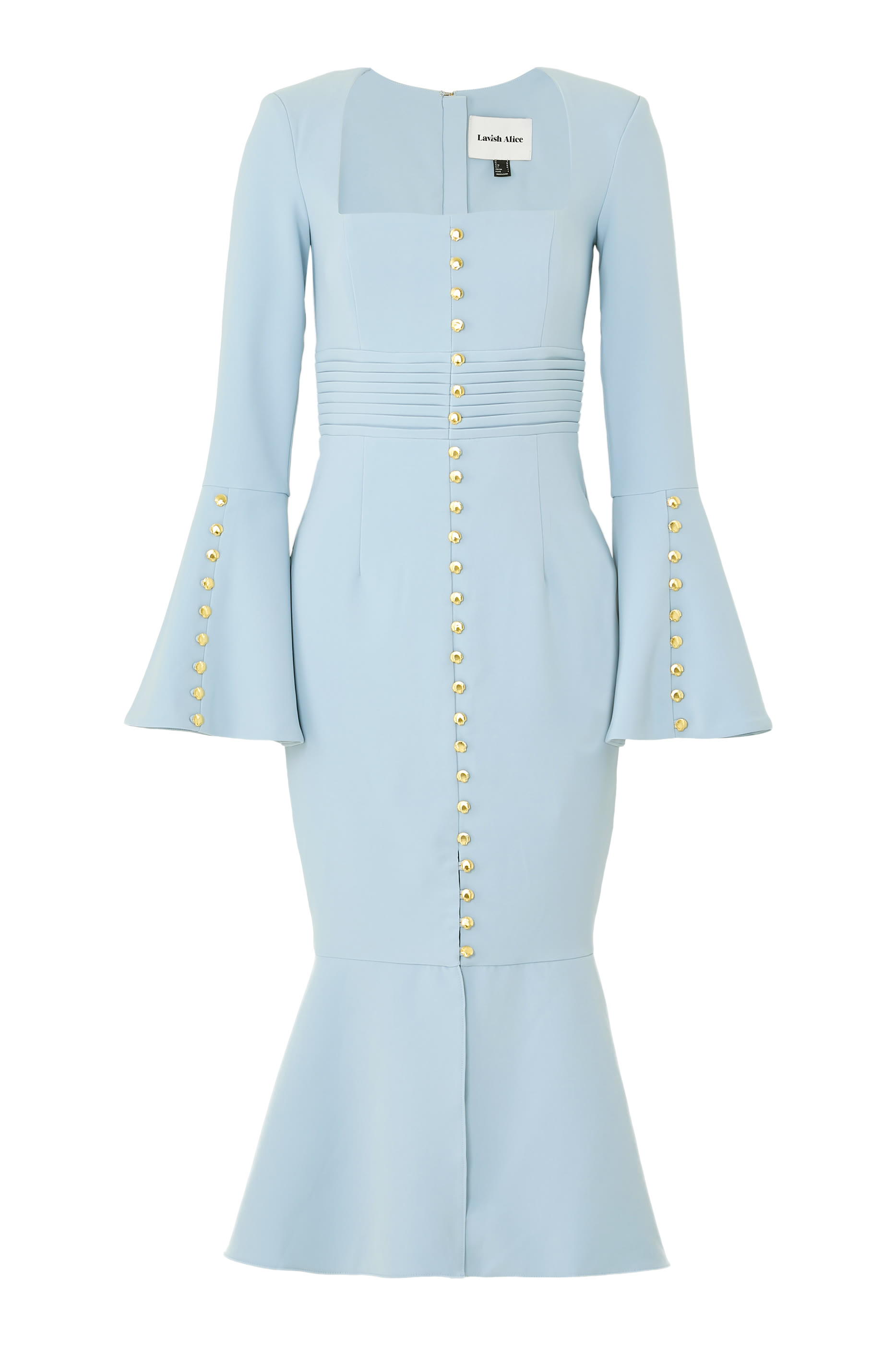 Serena Fluted Sleeves Micro Shell Button Midi Dress