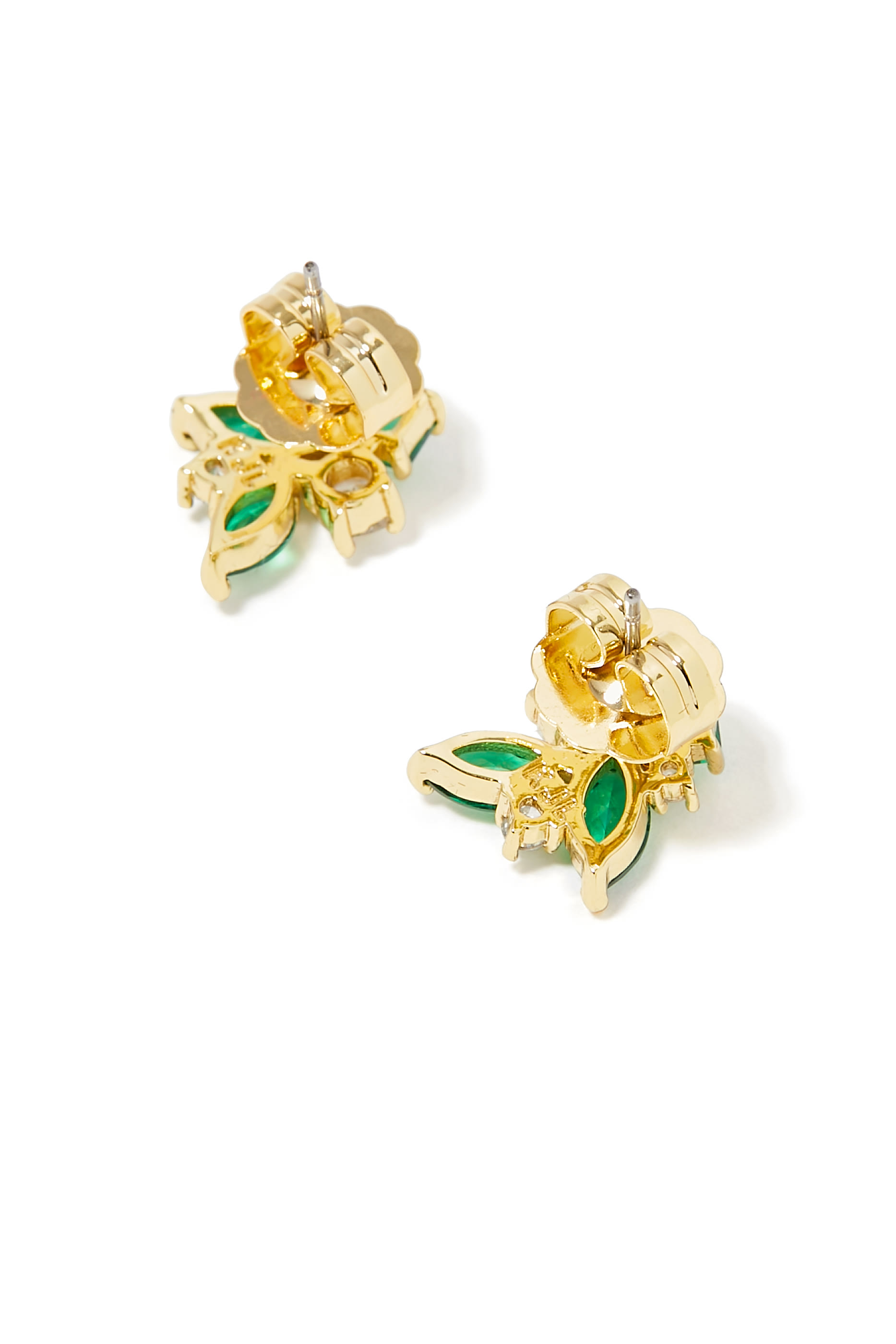 Multi Shade Curved Earrings, Gold-Plated Brass & Cubic Zirconia